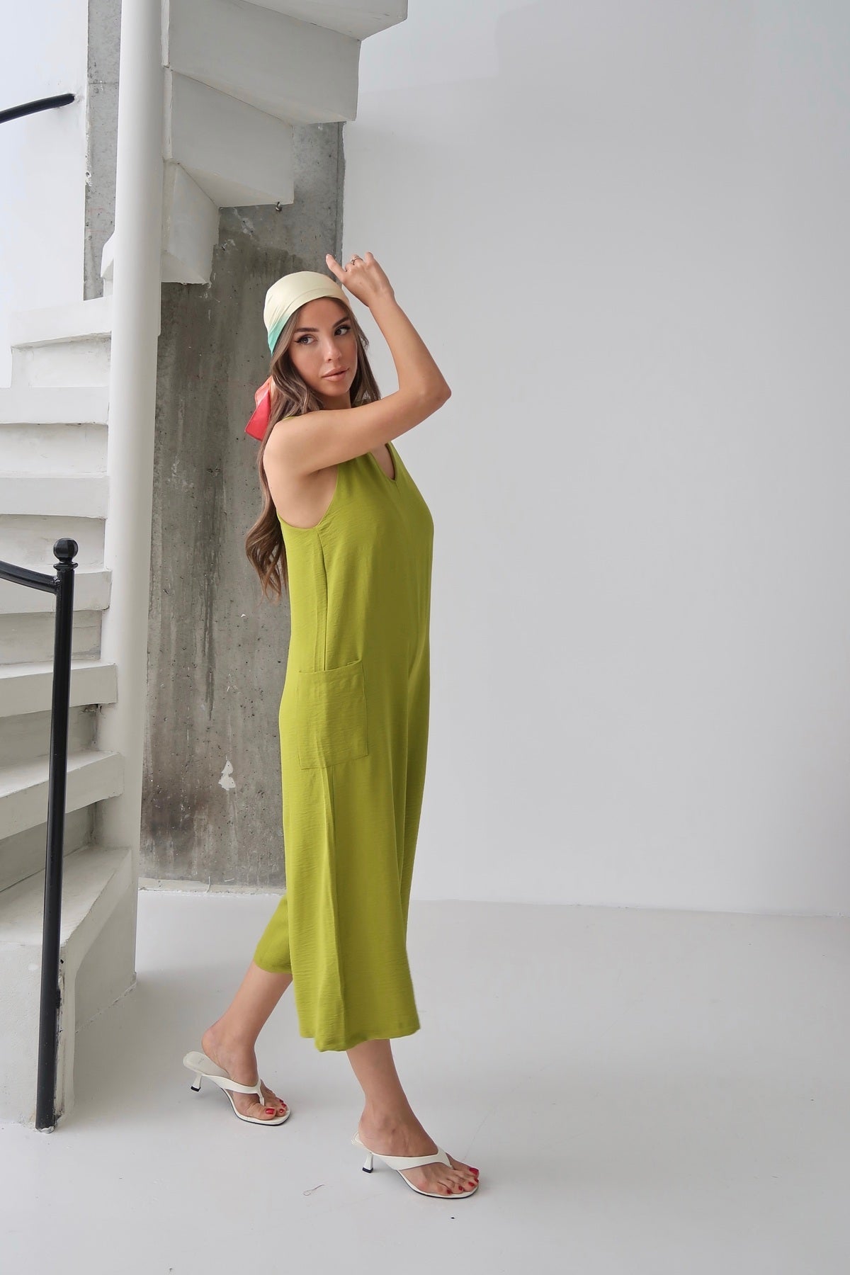 PWG0306251447 - Kadın Sara Cepli Bağlama Askılı Ayrobin Tulum - Olive