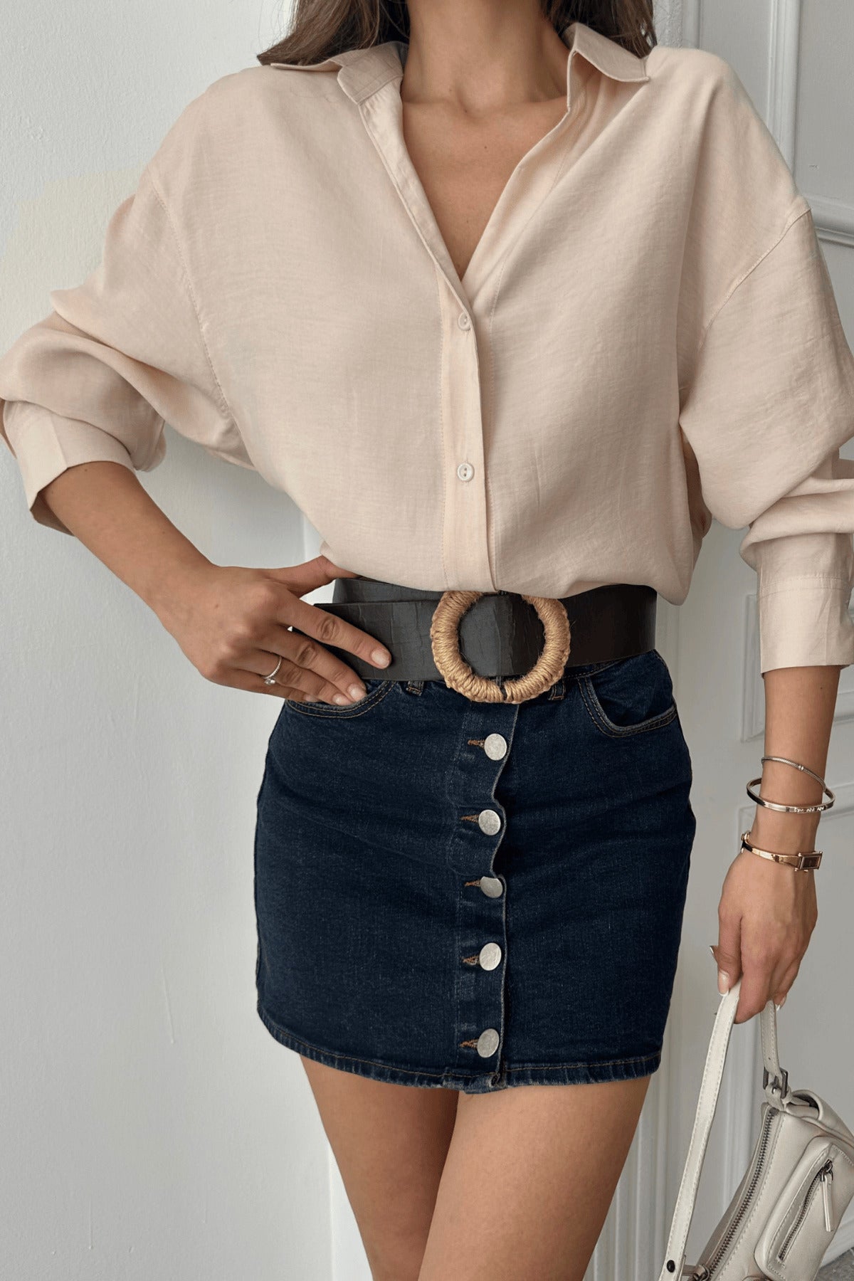PWG1504250126 - Kadın Freya Modal Kumaş Oversize Gömlek - Taş