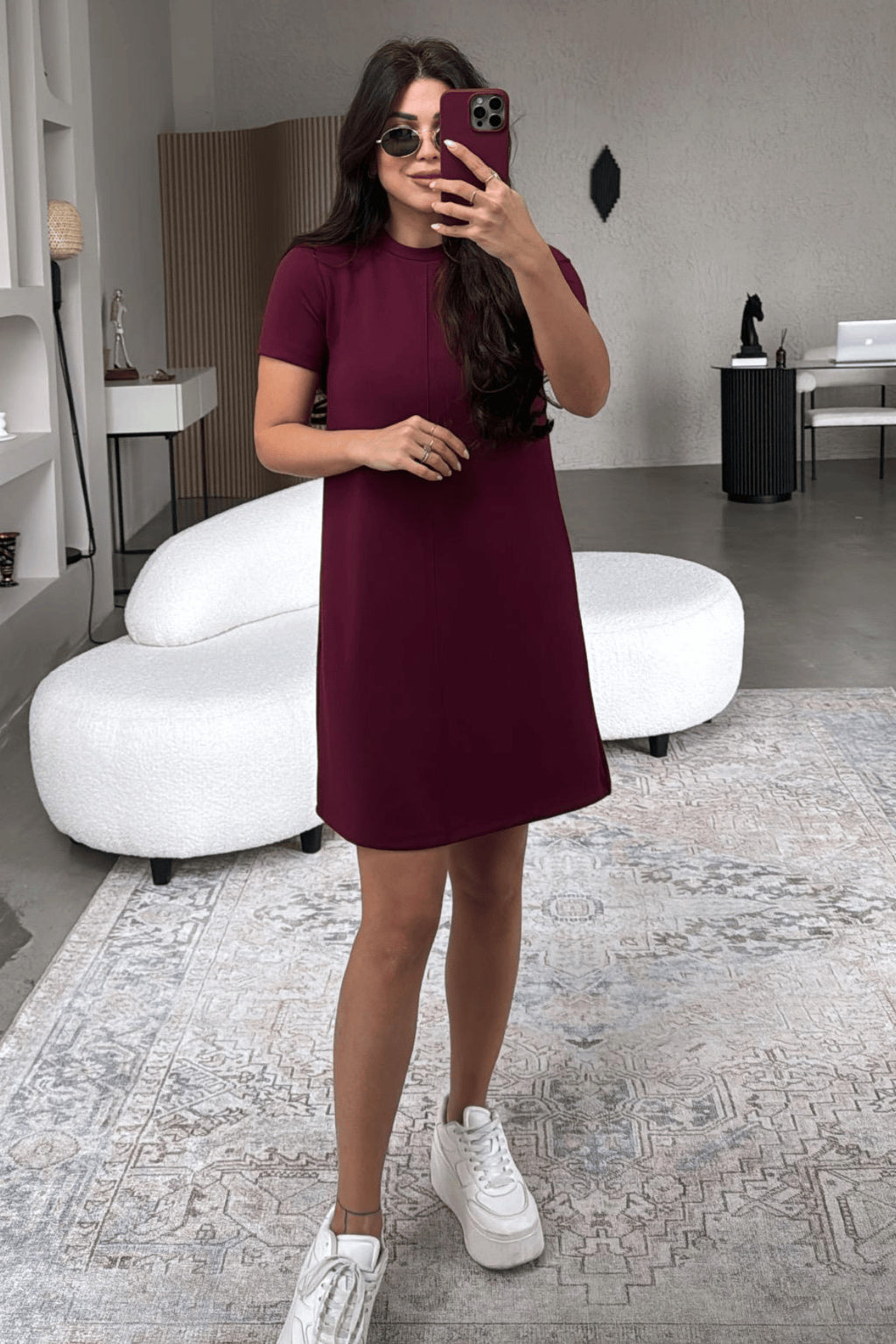 PWG1004250032 - Kadın Clara Önü Çima Detaylı Elbise - Bordo