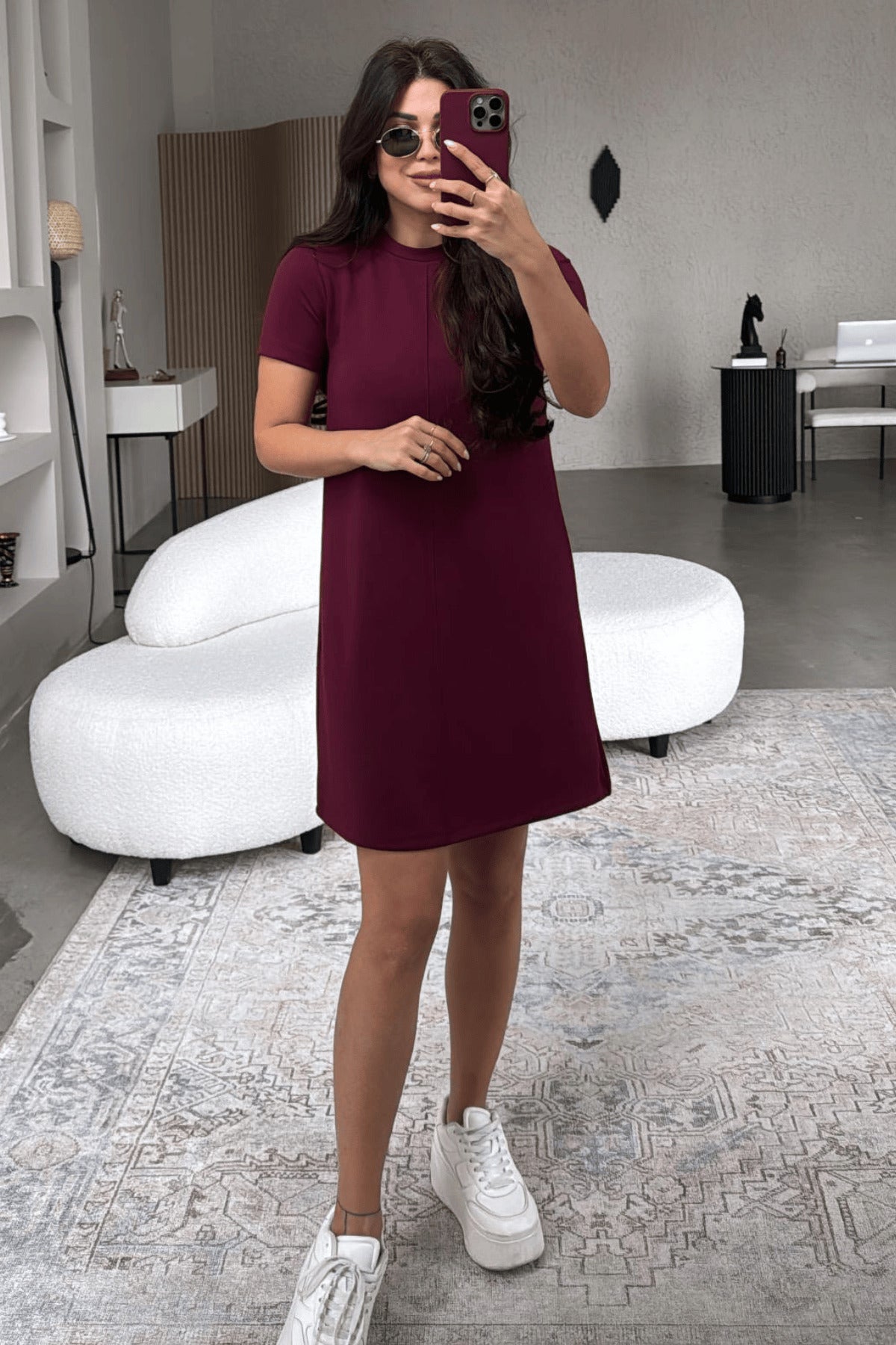 PWG1004250032 - Kadın Clara Önü Çima Detaylı Elbise - Bordo