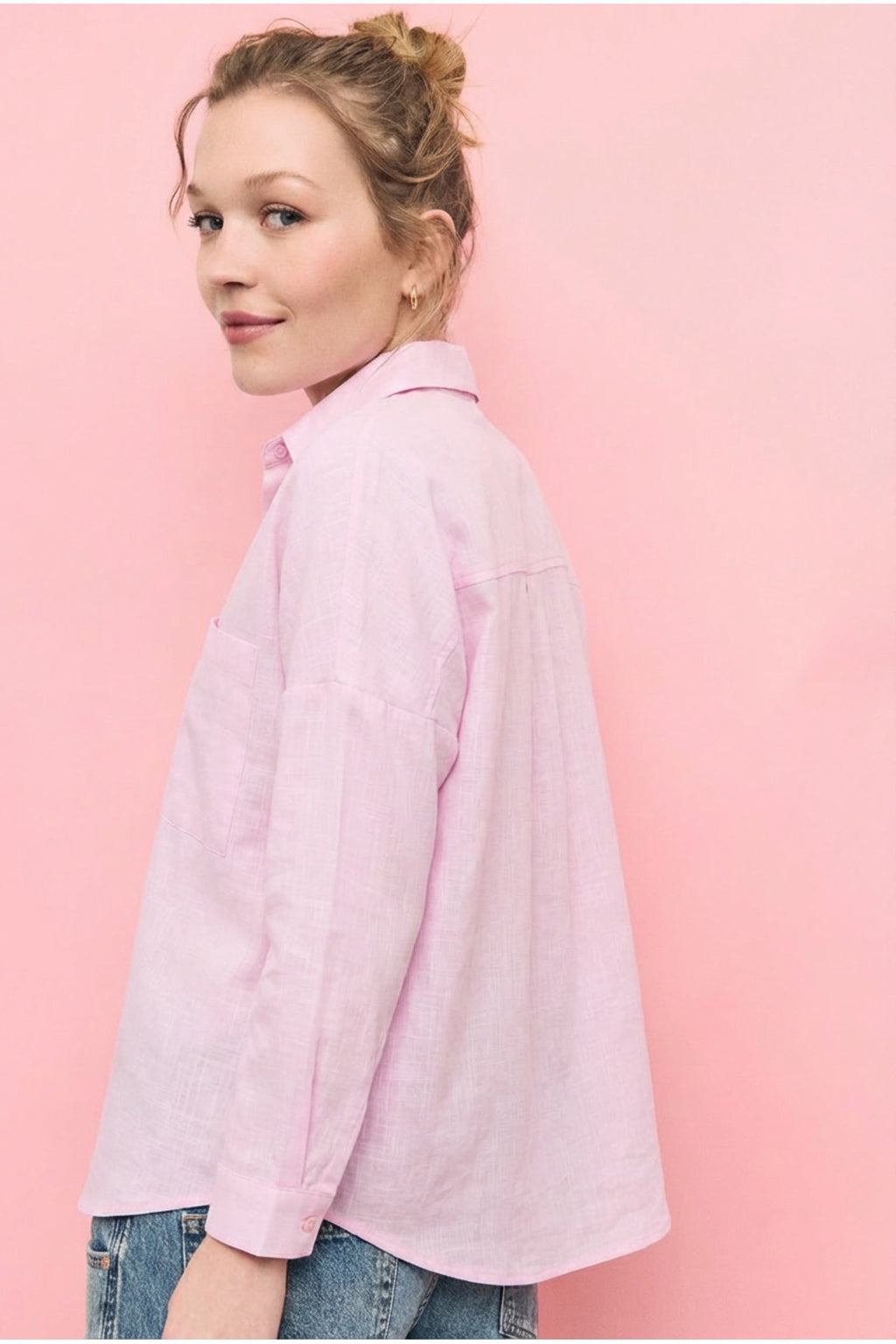 PWGPERRY - Kadın Perry Keten Gömlek Oversize - Pembe