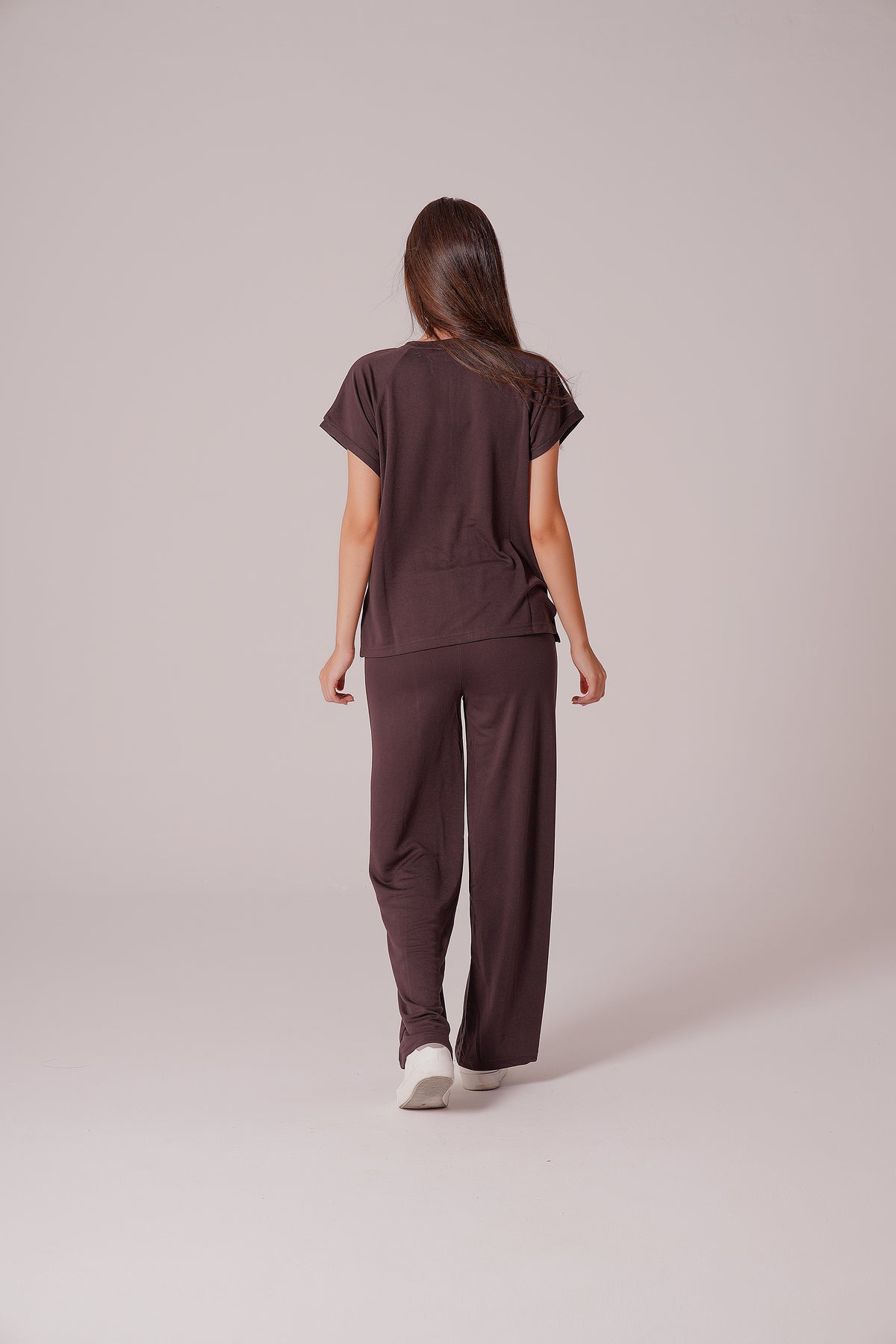 PWG0907251756 - Kadın Meadow Modal Çimalı T-shirt-Pantolon Takım - Kahverengi