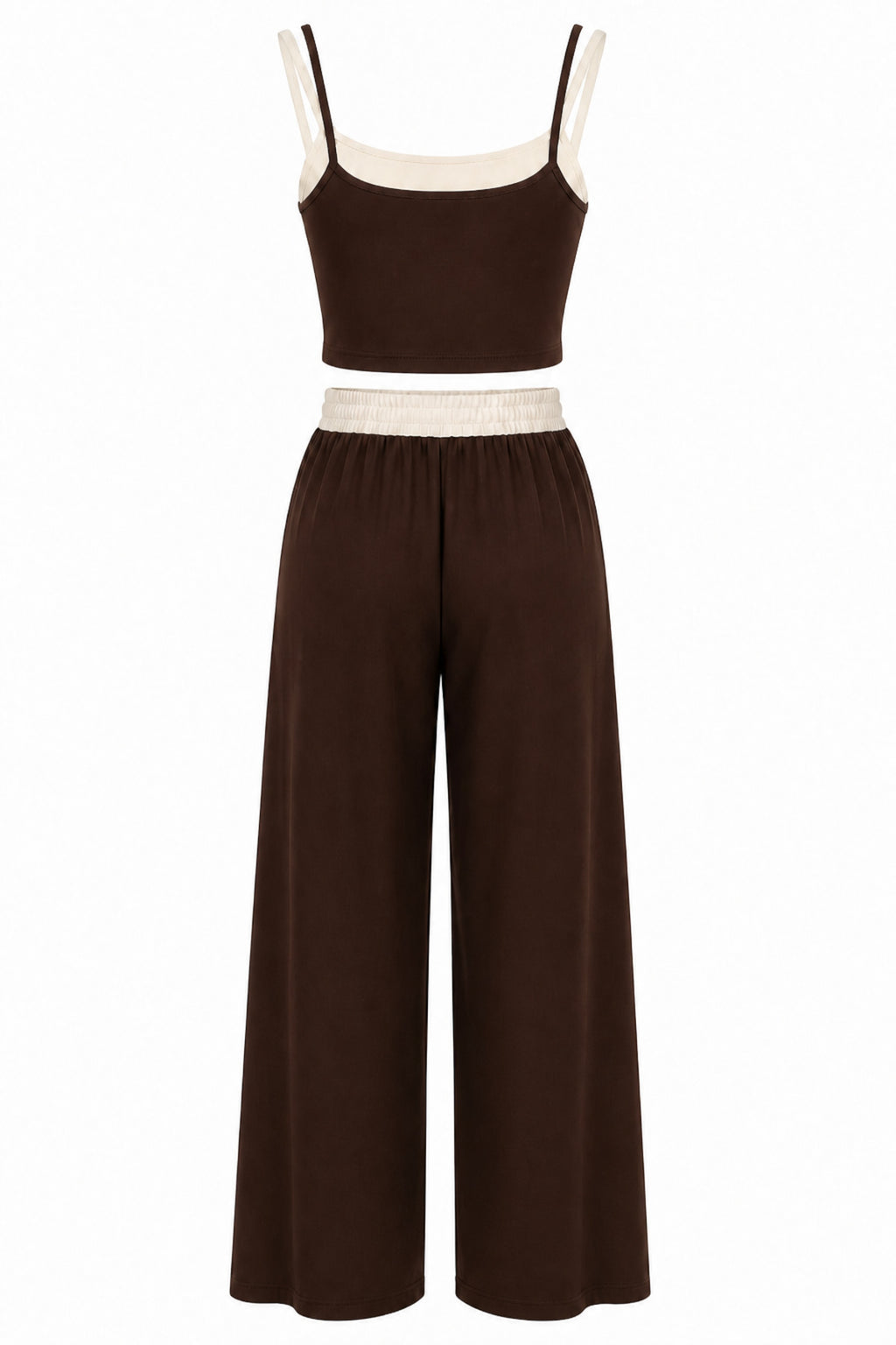 PWGKLAY - Kadın Klay Soft Modal Garnili Crop Pantolon Takım - Kahverengi