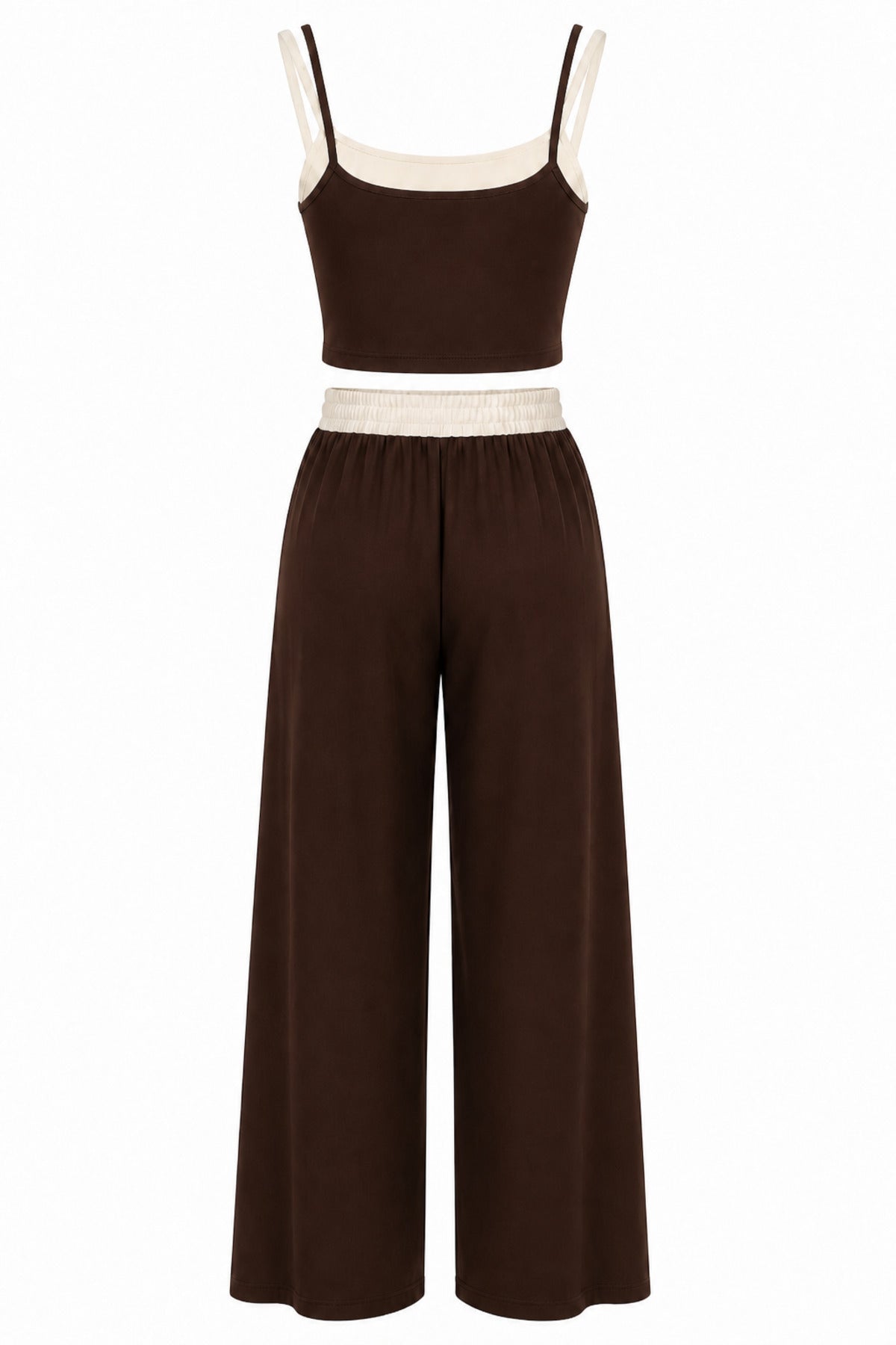 PWGKLAY - Kadın Klay Soft Modal Garnili Crop Pantolon Takım - Kahverengi