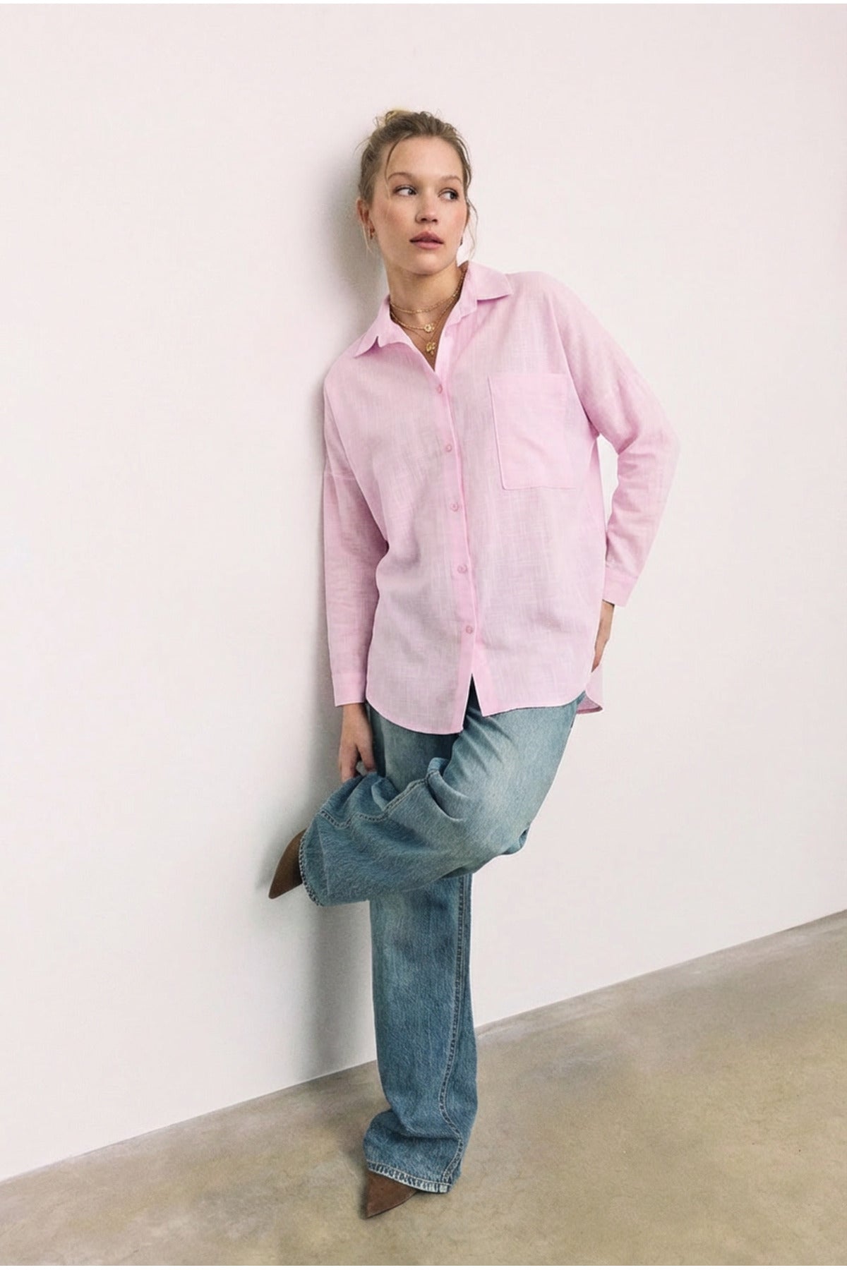 PWGPERRY - Kadın Perry Keten Gömlek Oversize - Pembe