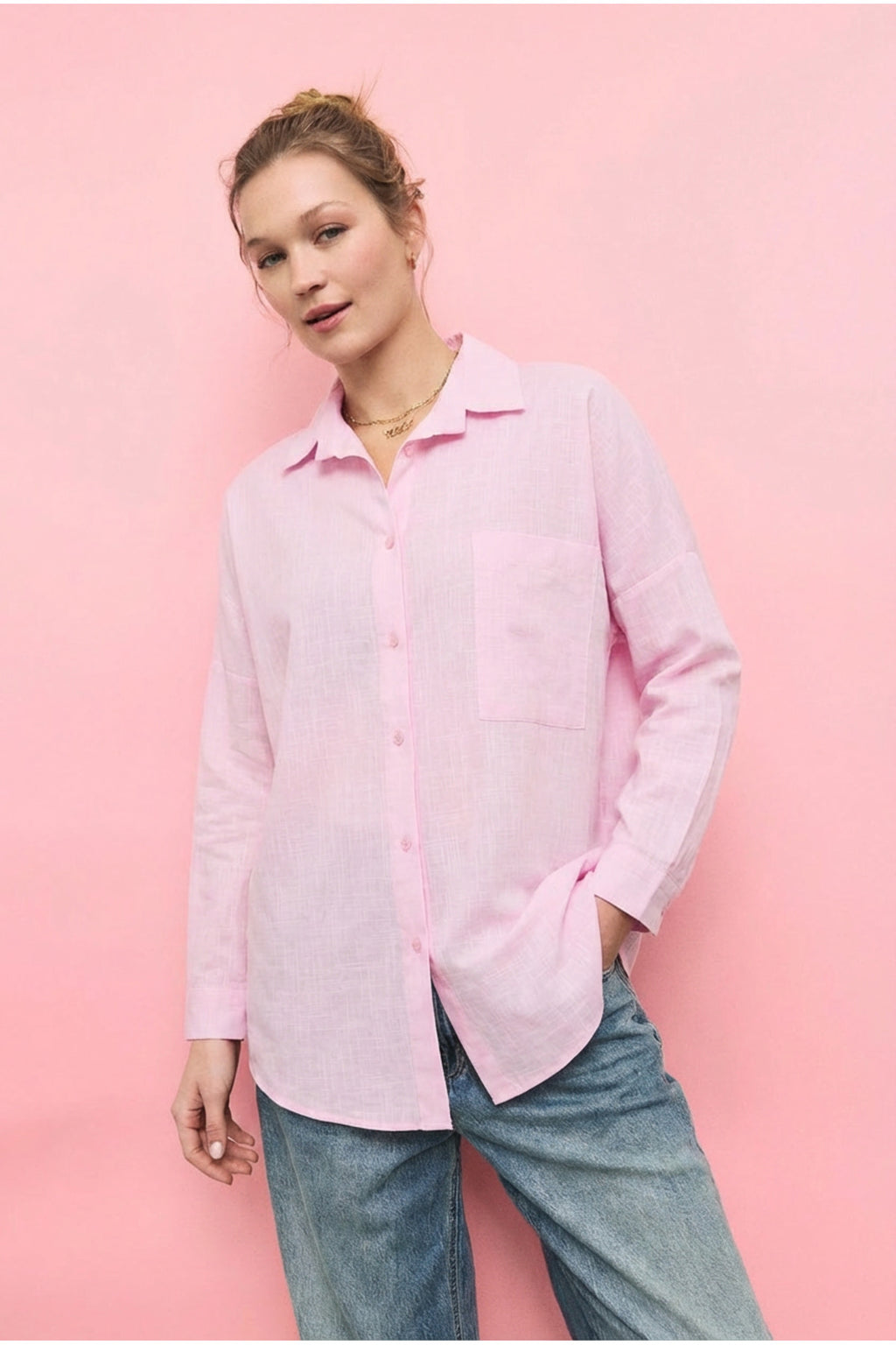 PWGPERRY - Kadın Perry Keten Gömlek Oversize - Pembe