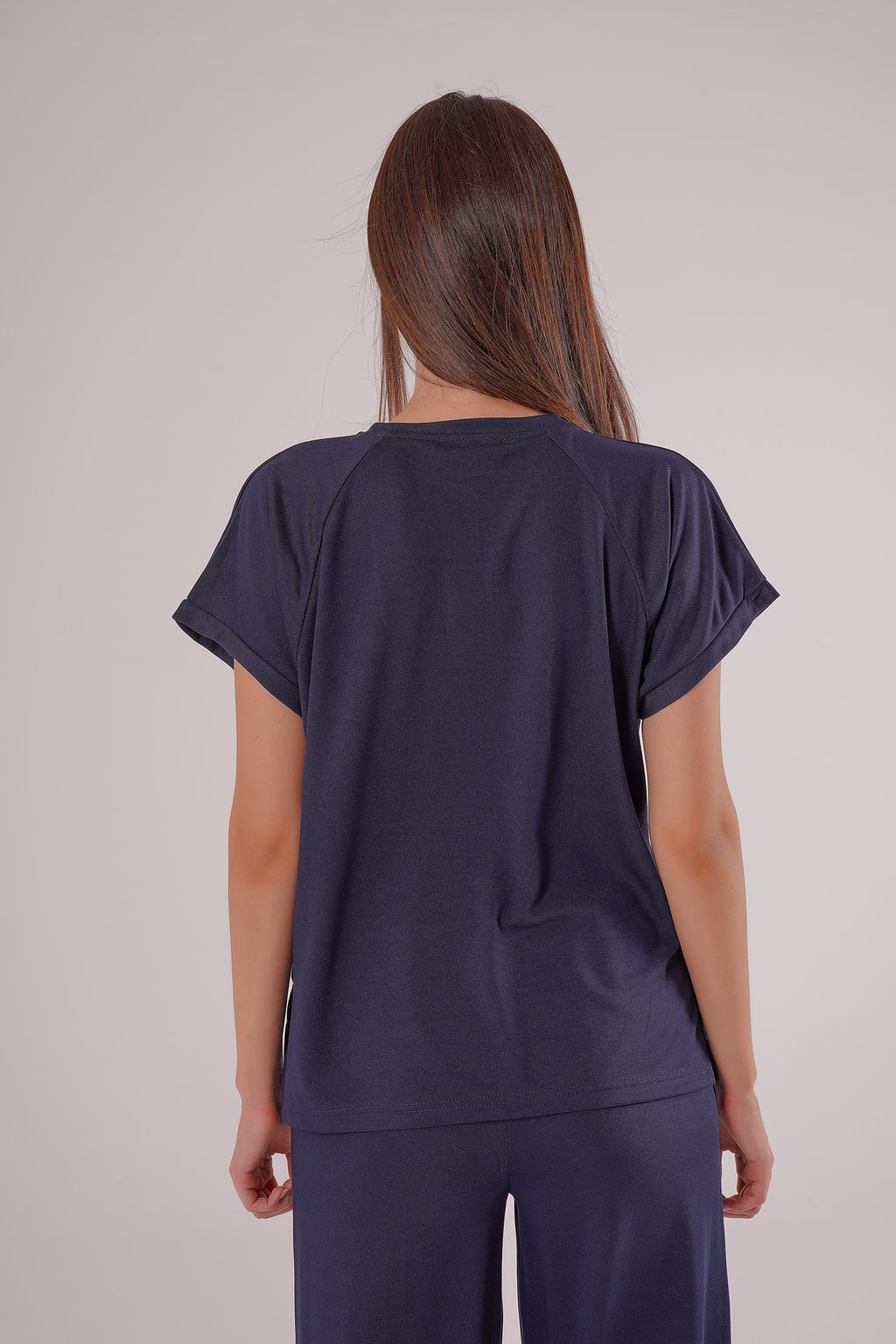 PWG0907251756 - Kadın Meadow Modal Çimalı T-shirt-Pantolon Takım - Lacivert