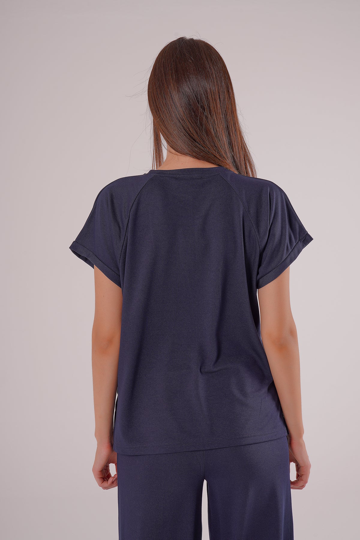 PWG0907251756 - Kadın Meadow Modal Çimalı T-shirt-Pantolon Takım - Lacivert