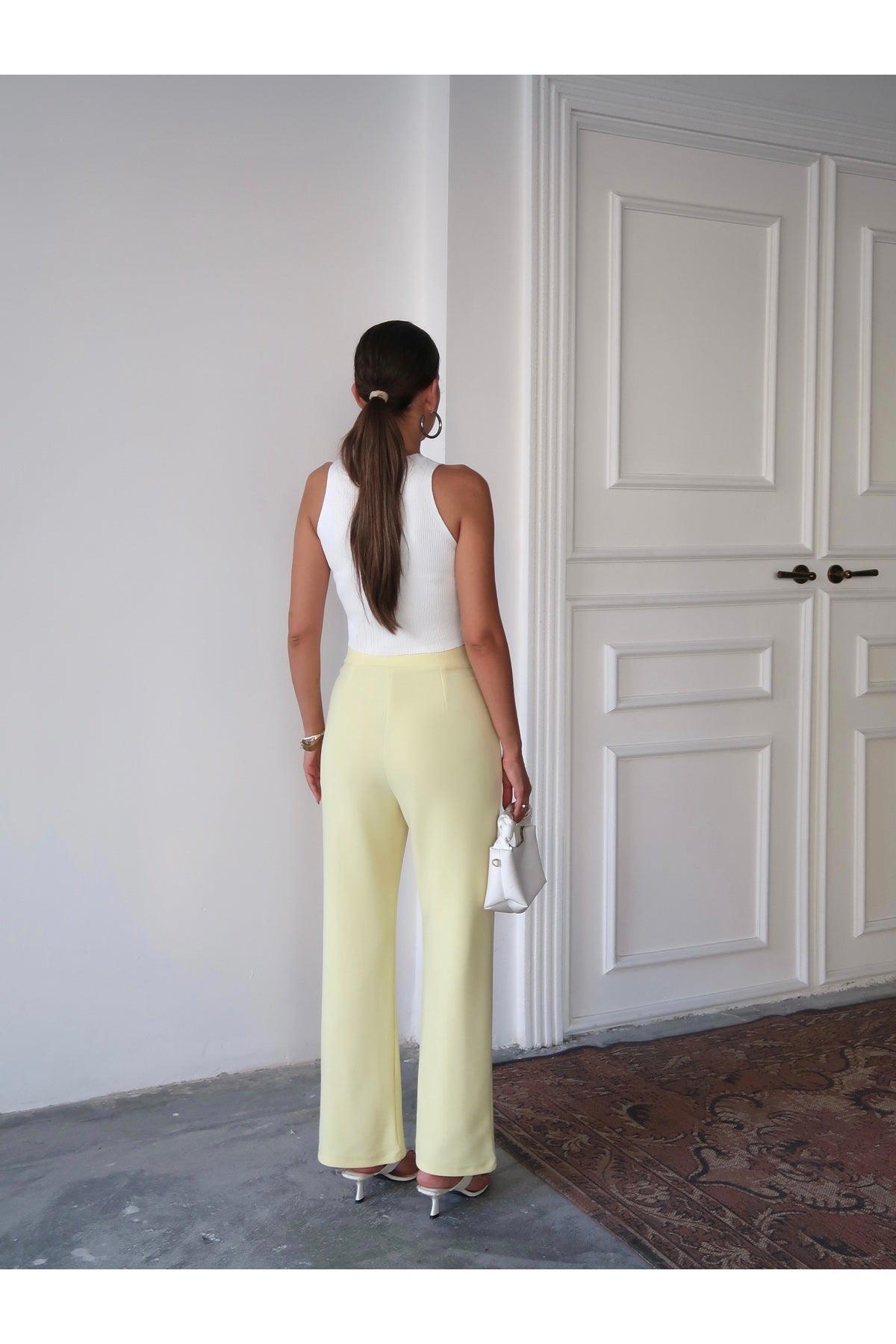 PWG1308251921 - Kadın Loretta Beli Pileli Palazzo Pantolon - Sarı