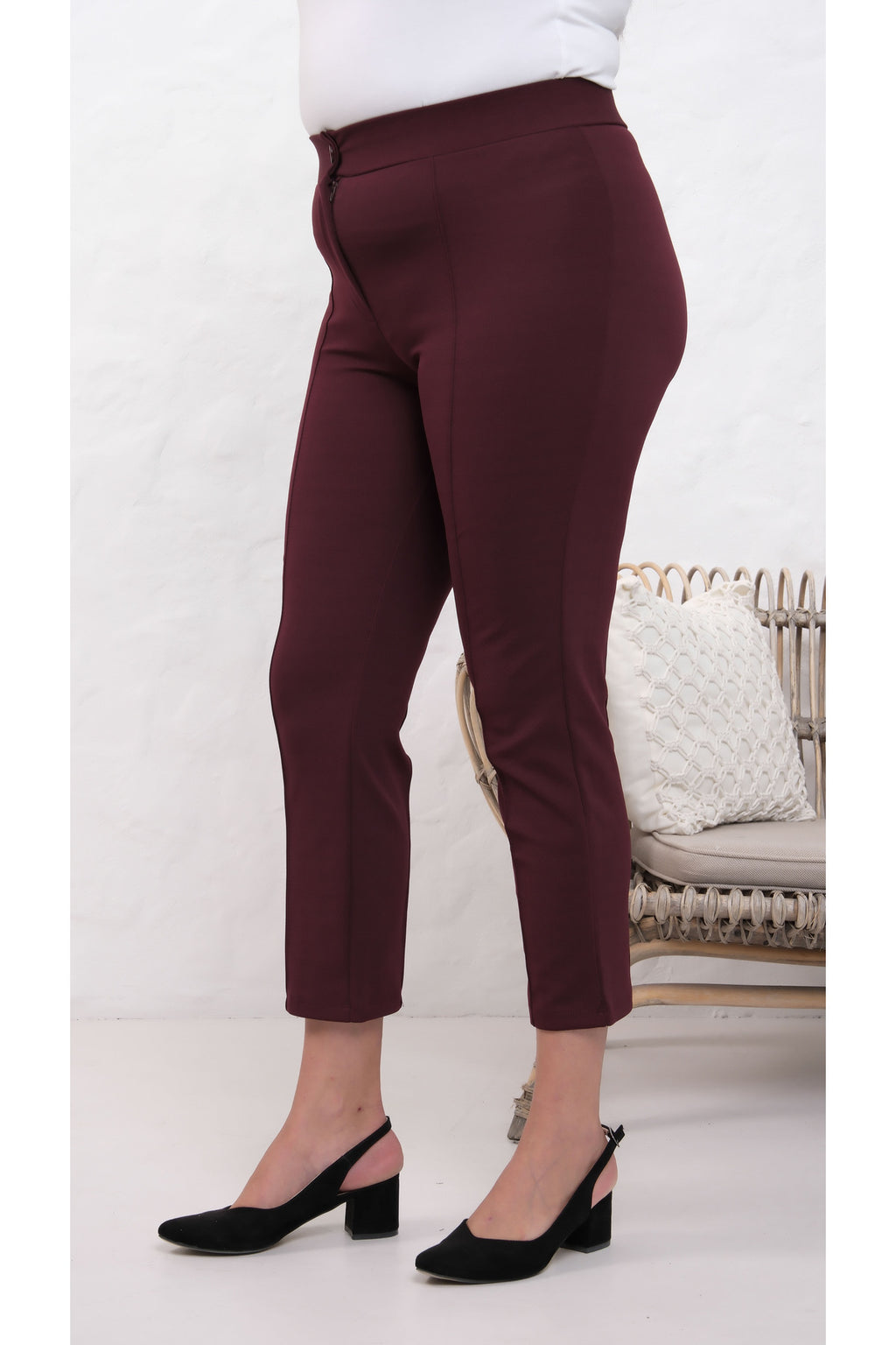PWG909241317 - Likralı Bordo Büyük Beden Dar Paça Pantolon, 4 Mevsim, Vücudu Toplayan Pantolon