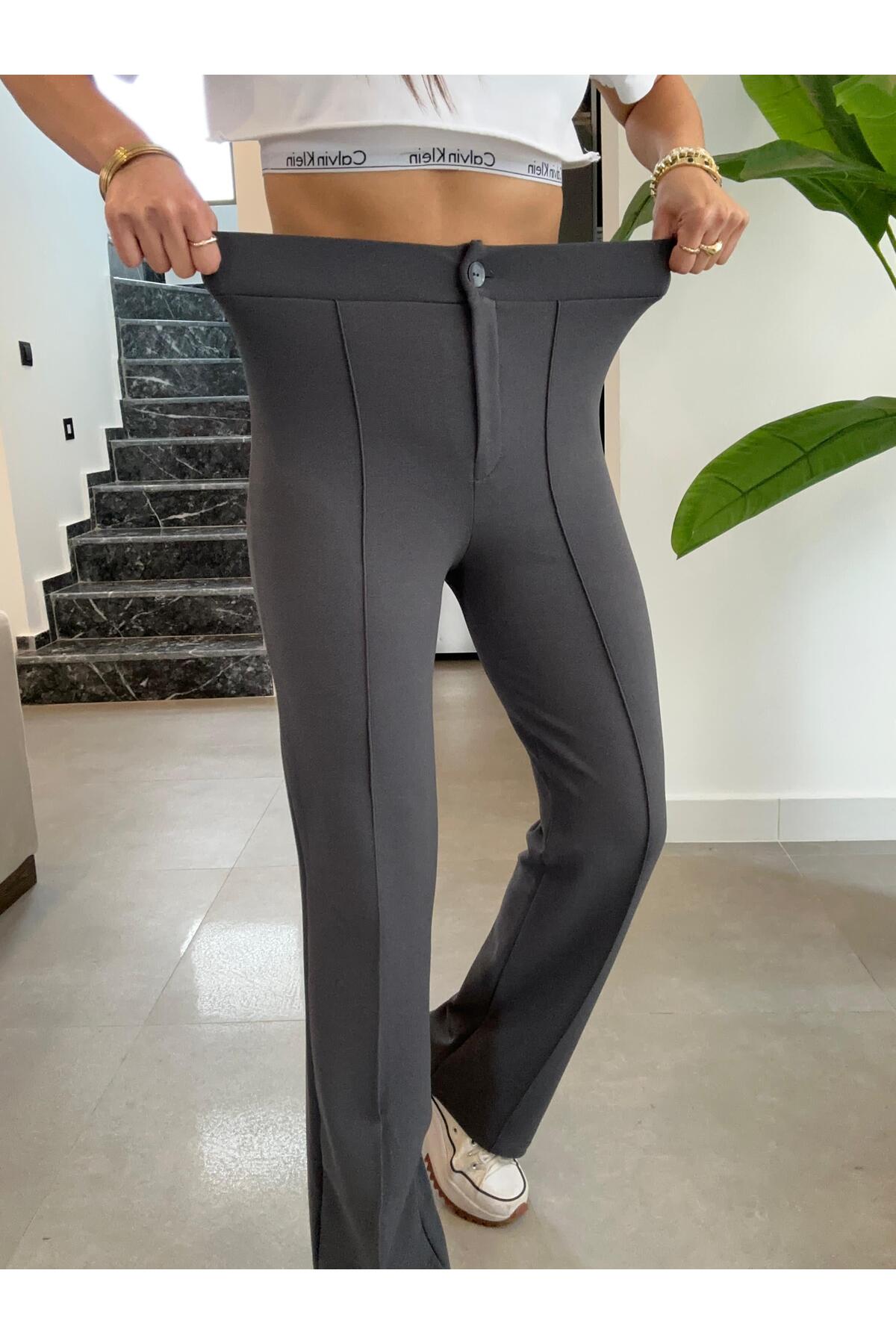 TYC5048B05D001E008 - Çimalı Palazzo Pantolon, 4 Mevsim, En Boy Likralı, Favori Pantolon, İş Pantolonu - GRİ