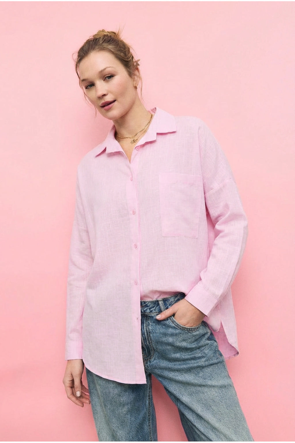 PWGPERRY - Kadın Perry Keten Gömlek Oversize - Pembe