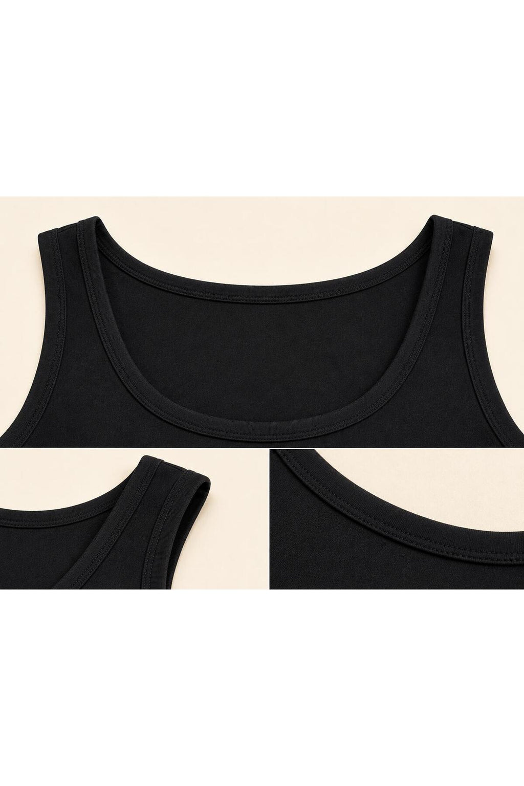 PWGGLM514 - Kadın Büyük Beden Günlük Bluz - Kare Yaka Biyeli Atlet - Siyah
