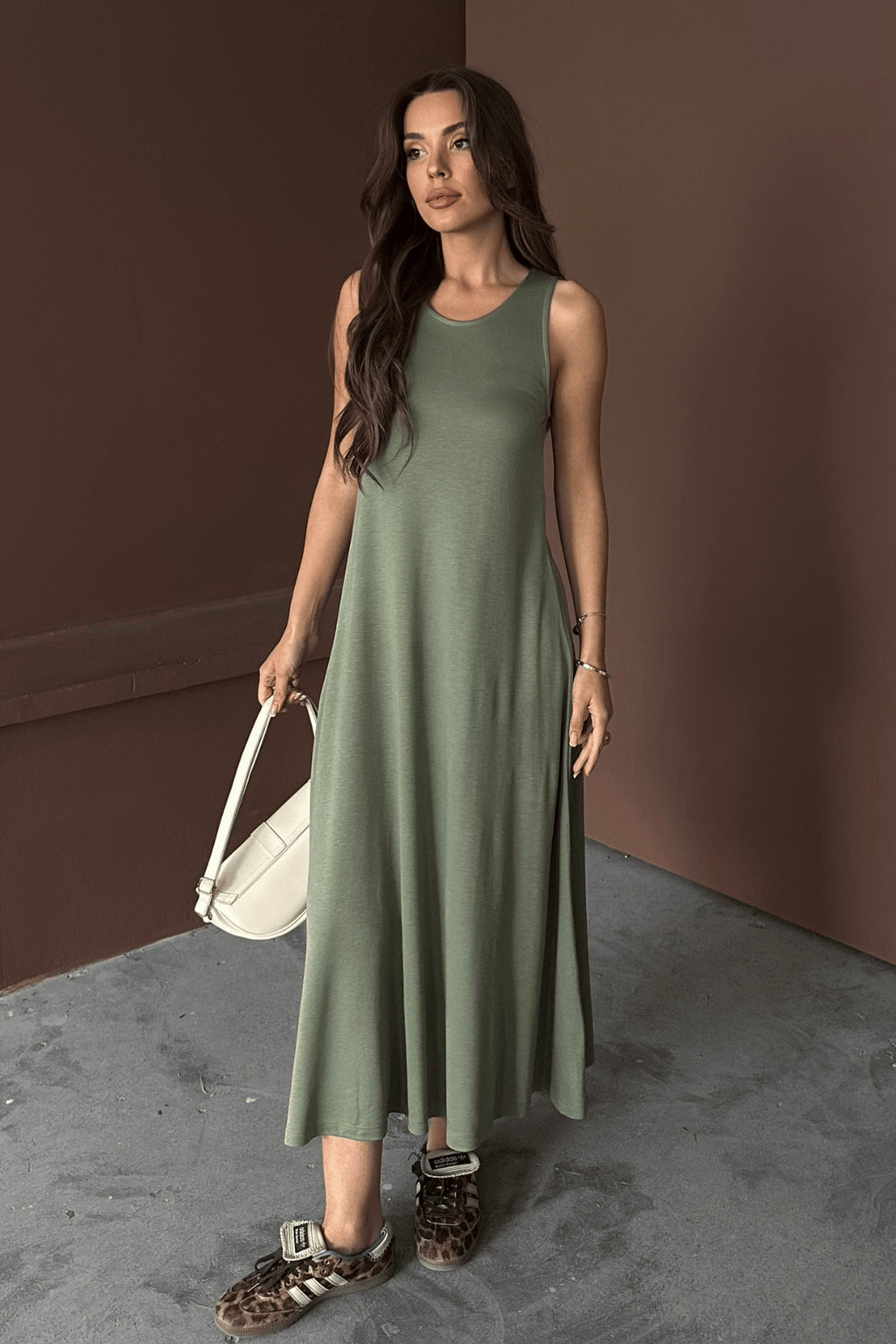 PWG1504251825 - Kadın Eleanor Yeşil Modal Pike Kumaş Maxi Yazlık Elbise - Mint