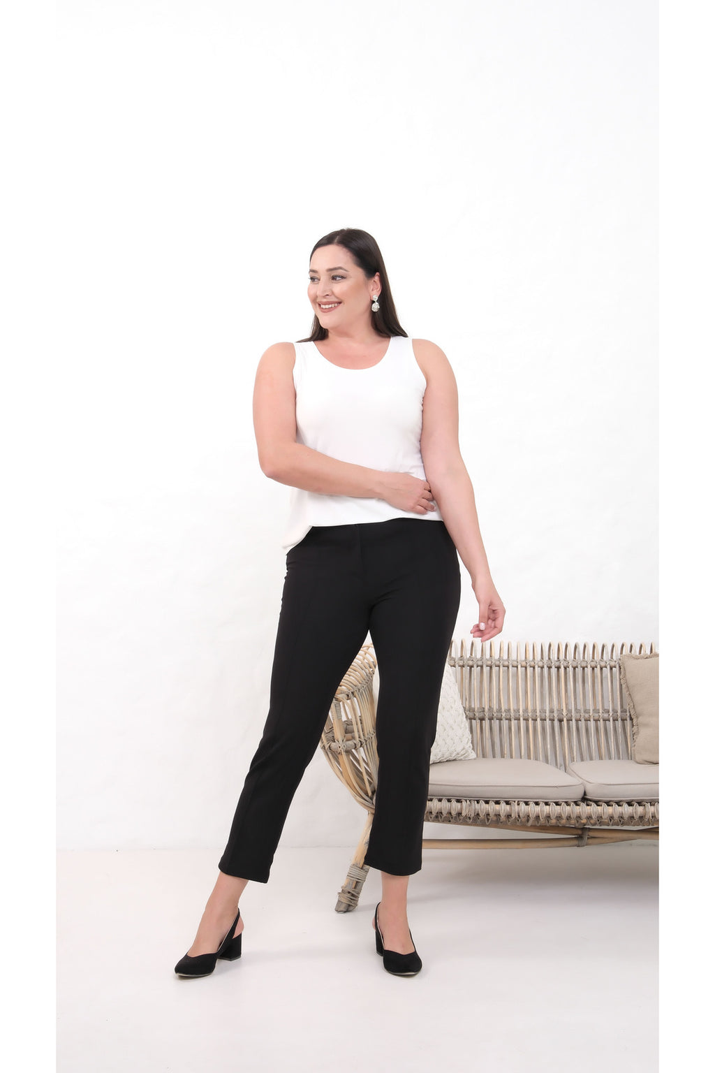PWG909241317 - Likralı Büyük Beden Dar Paça Pantolon, 4 Mevsim, Vücudu Toplayan Pantolon - SİYAH