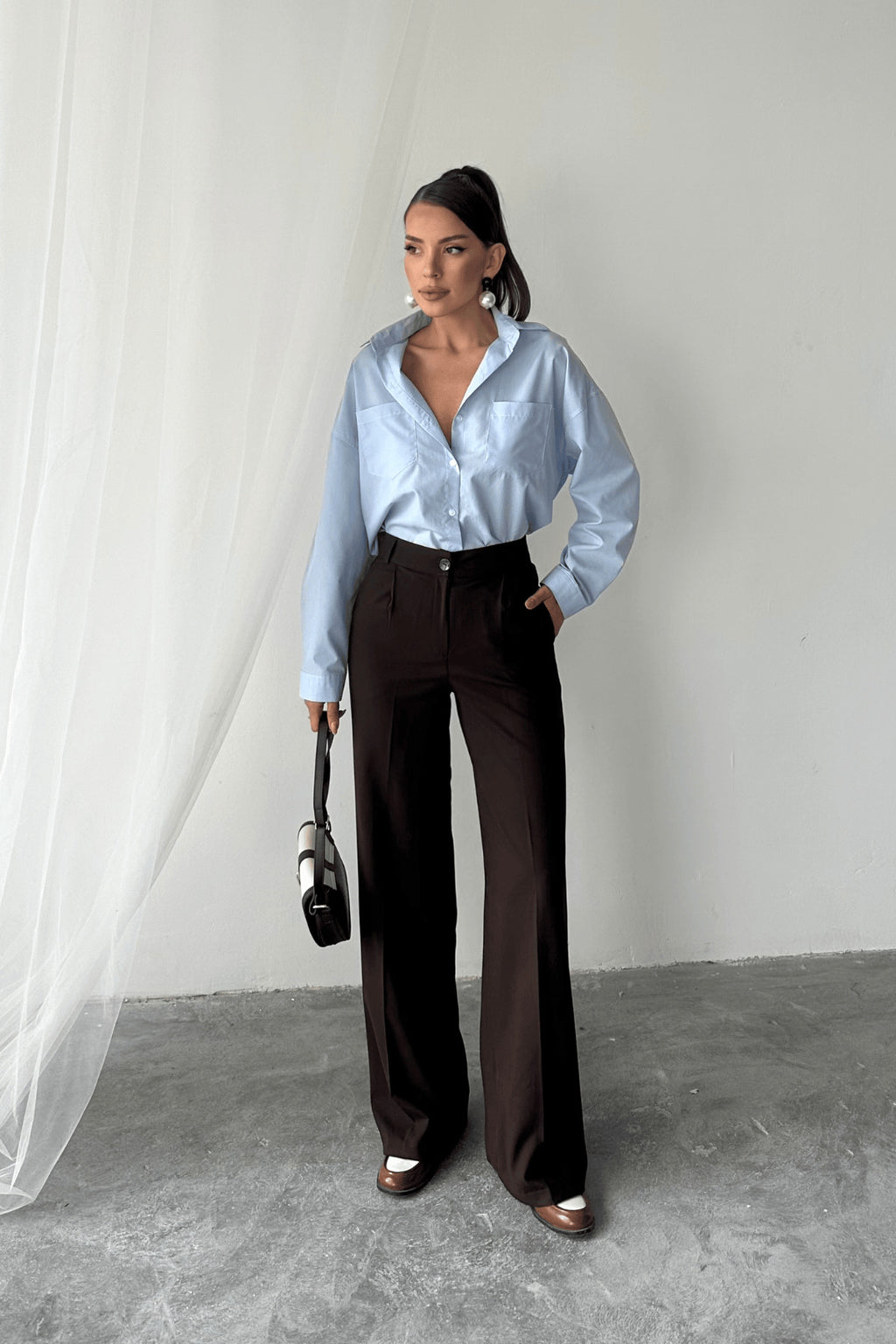 PWG1405251502 - Kadın Sindy Palazzo Model Kumaş Pantolon - Kahverengi