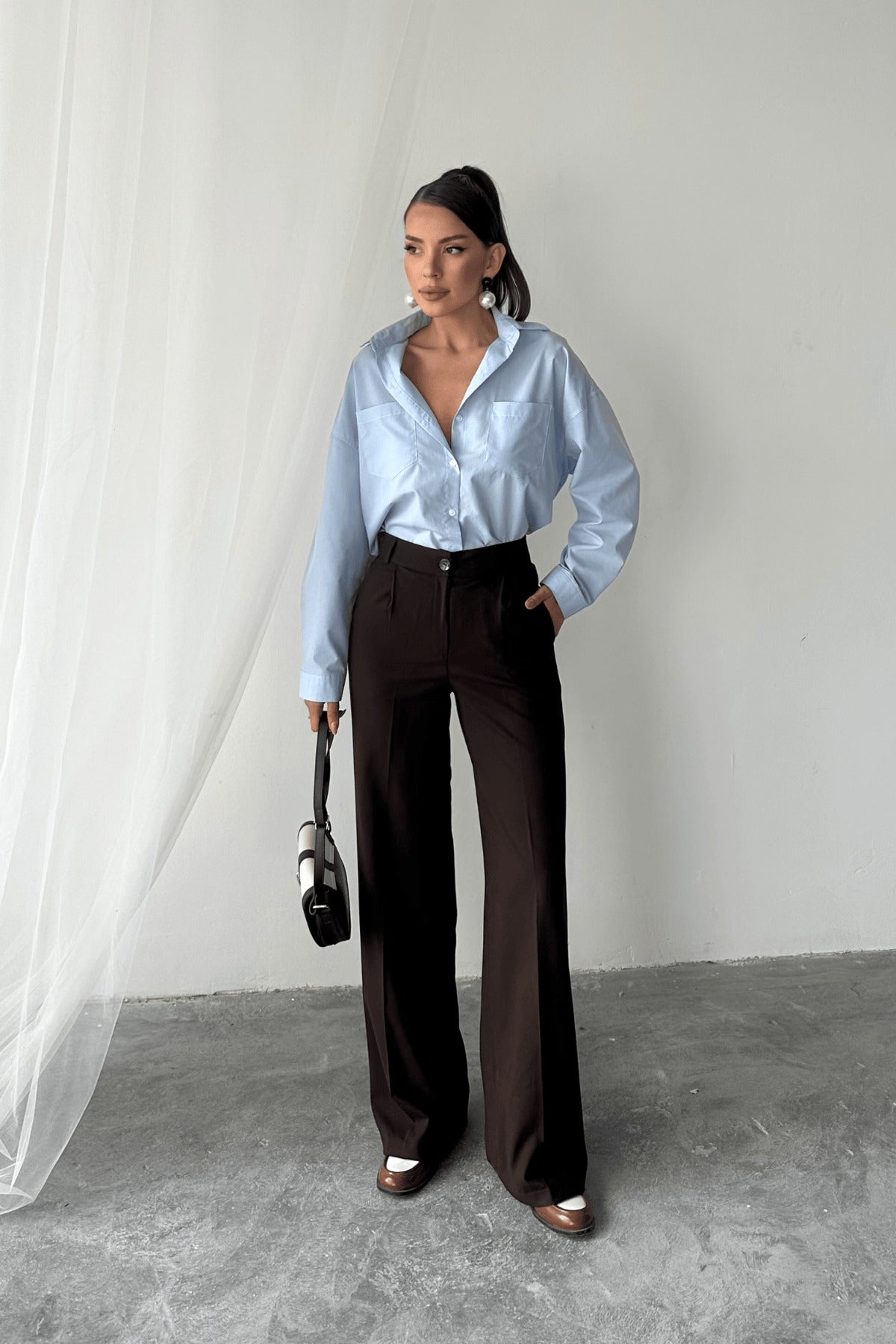 PWG1405251502 - Kadın Sindy Palazzo Model Kumaş Pantolon - Kahverengi