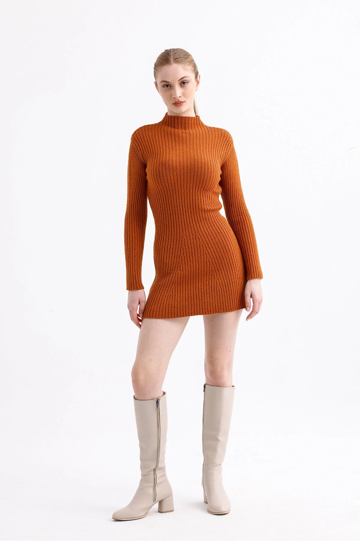 Triko Çan Elbise - Turuncu