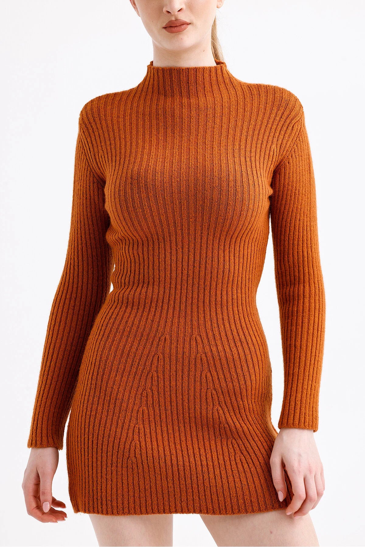 Triko Çan Elbise - Turuncu