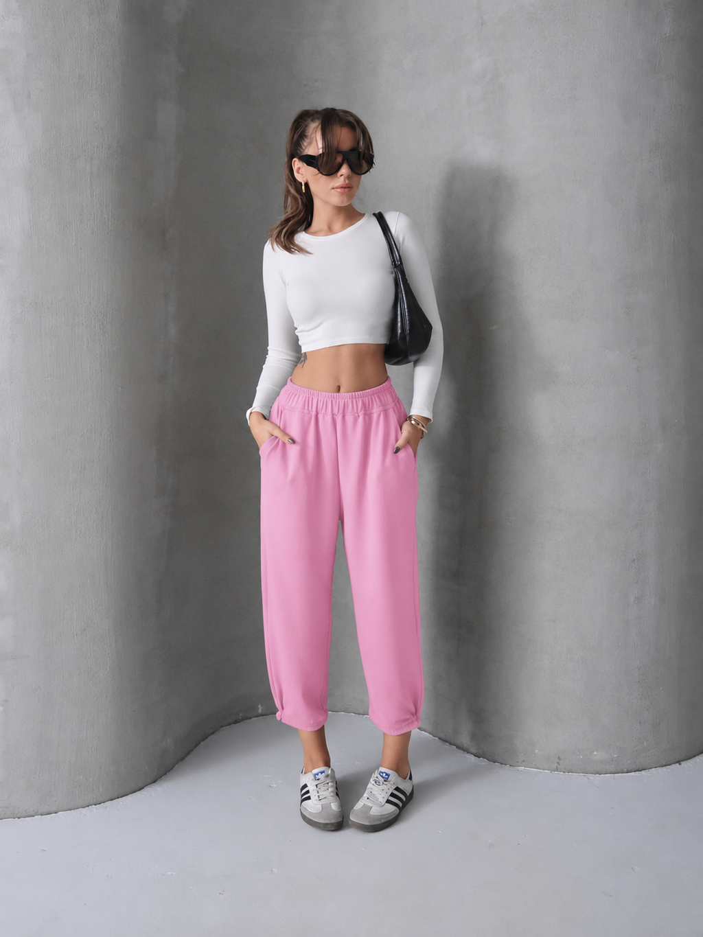 Y195 - Kadın Skye Yumuşak Modal Paça Tutturmalı Pantolon - Pembe
