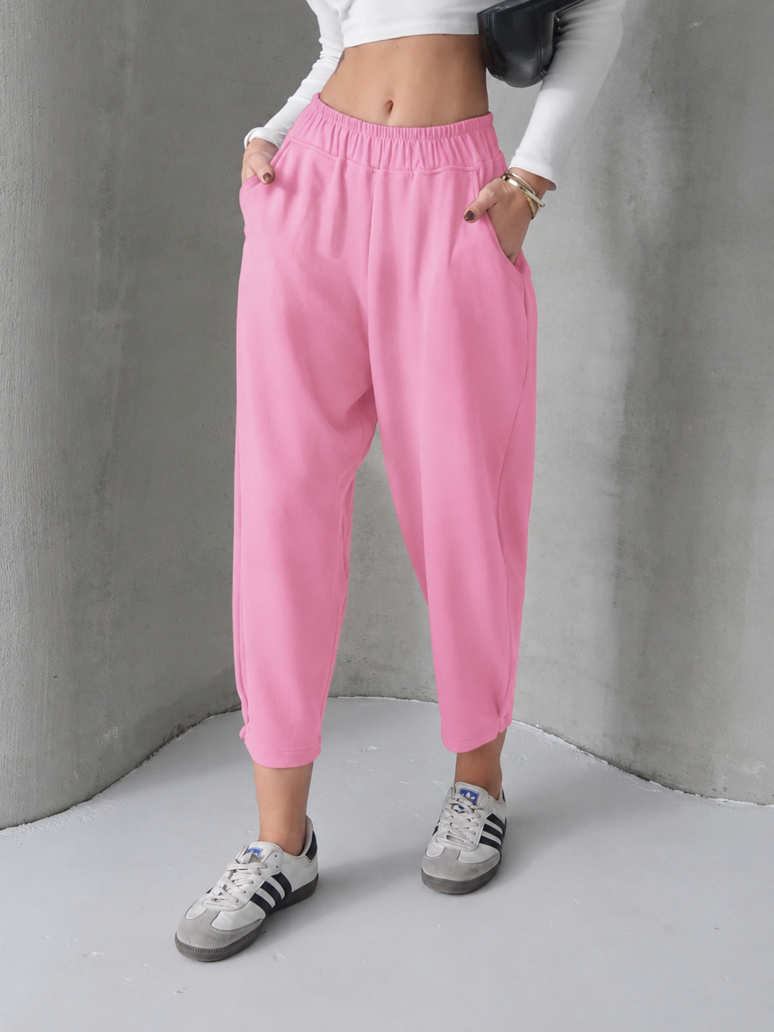 Y195 - Kadın Skye Yumuşak Modal Paça Tutturmalı Pantolon - Pembe