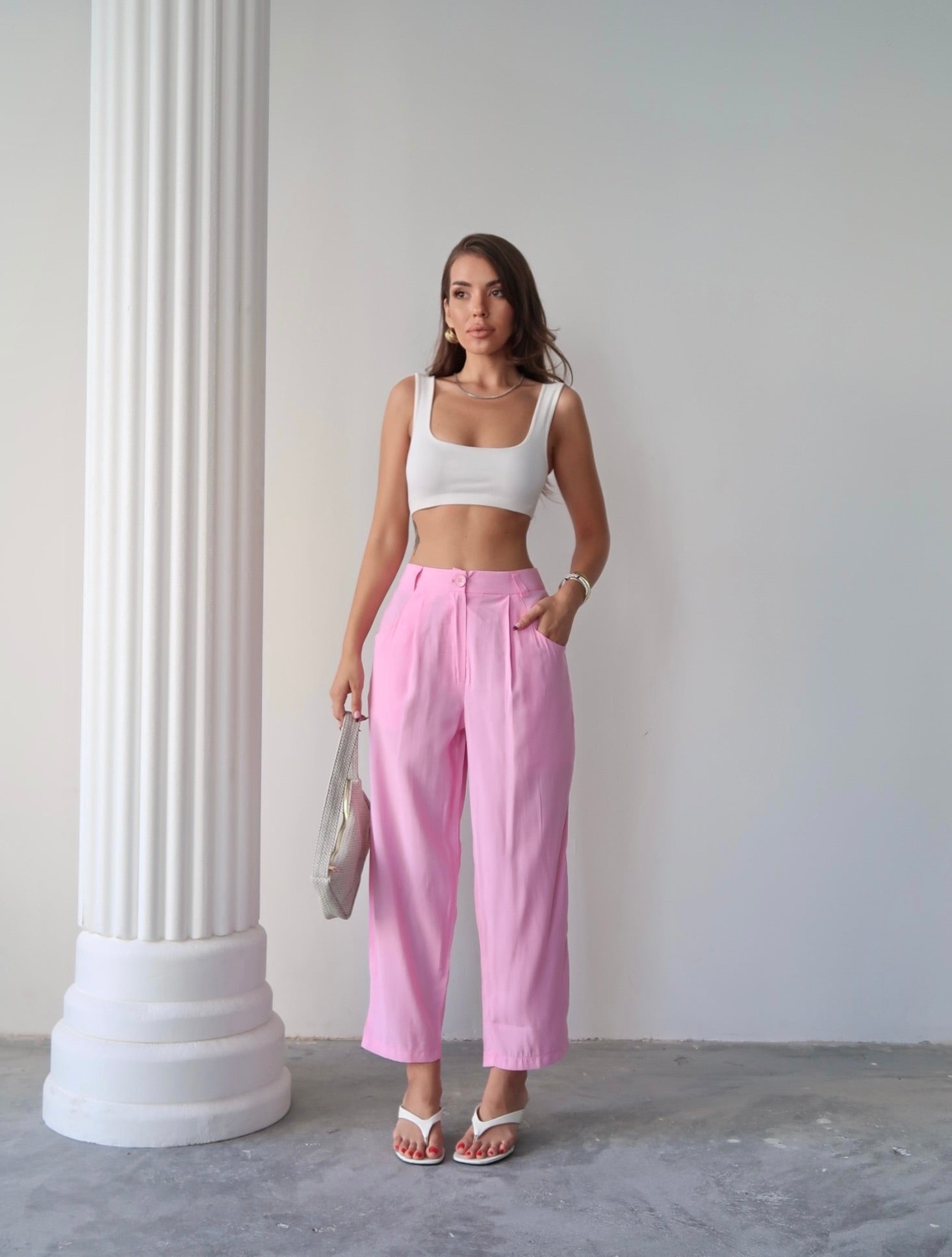 Y214 - Kadın Taylor Kapak Cep Detaylı Balon Pantolon - Pembe