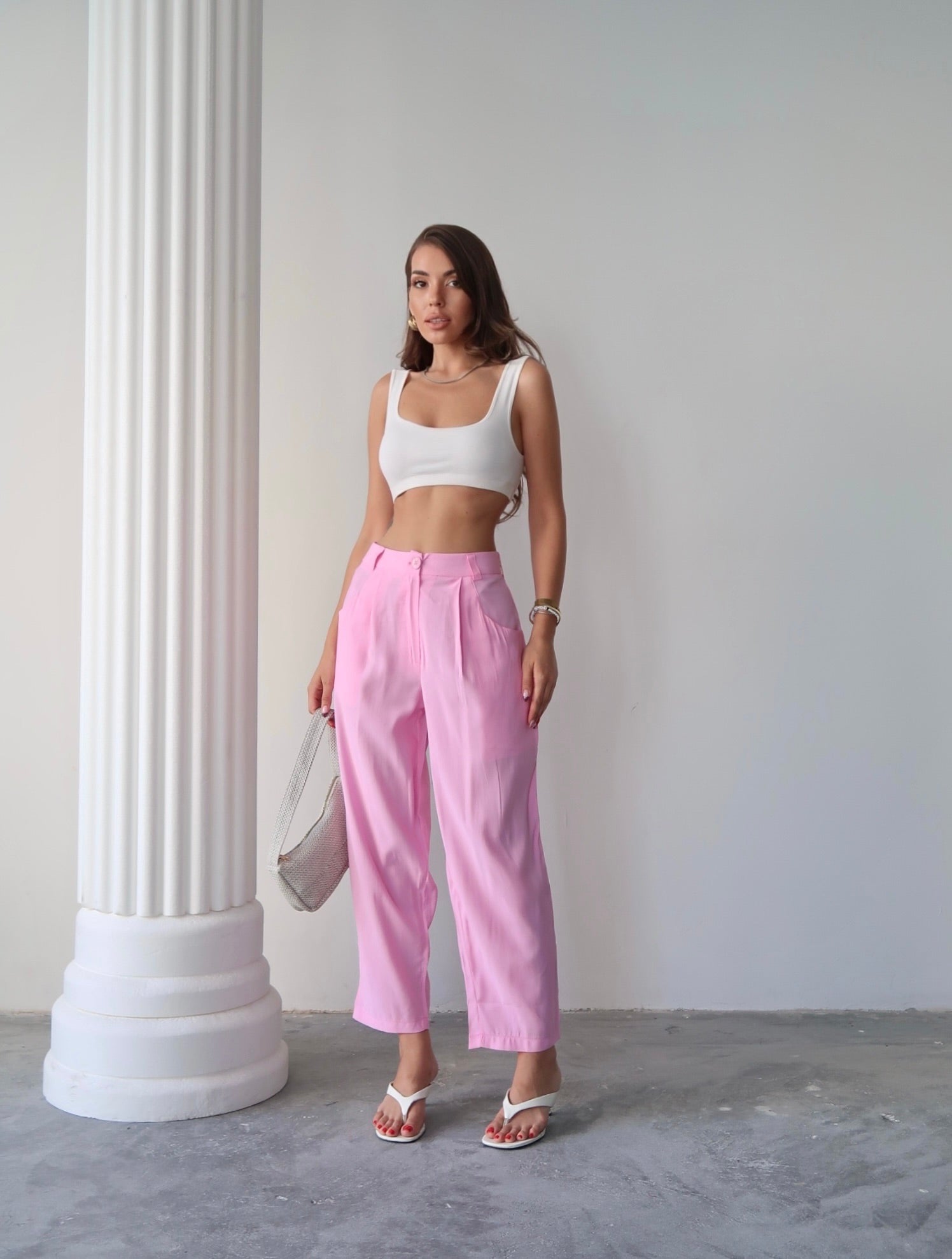Y214 - Kadın Taylor Kapak Cep Detaylı Balon Pantolon - Pembe