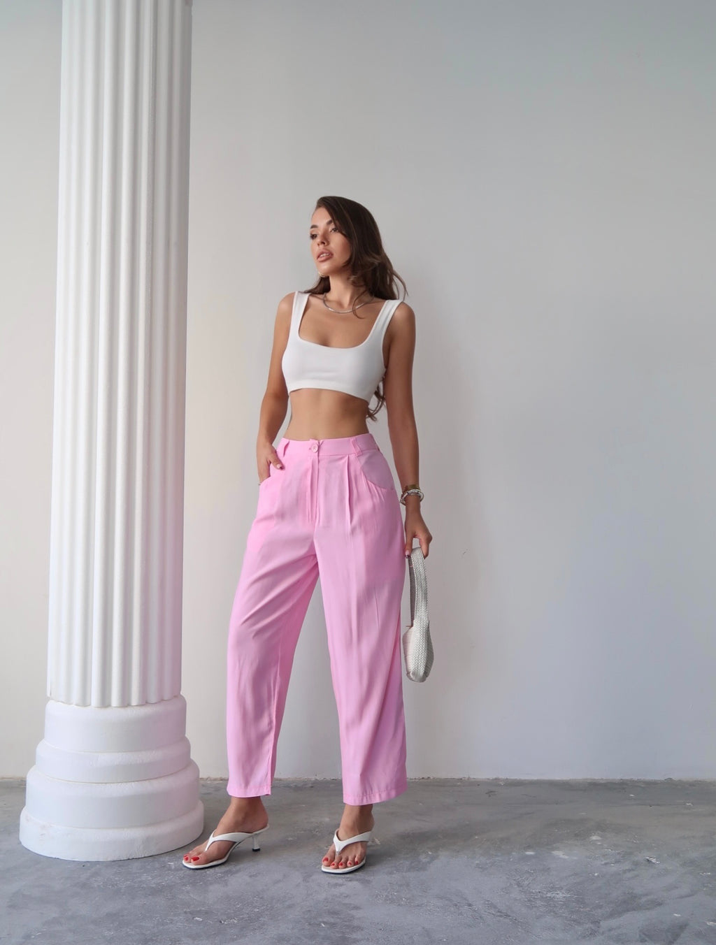 Y214 - Kadın Taylor Kapak Cep Detaylı Balon Pantolon - Pembe