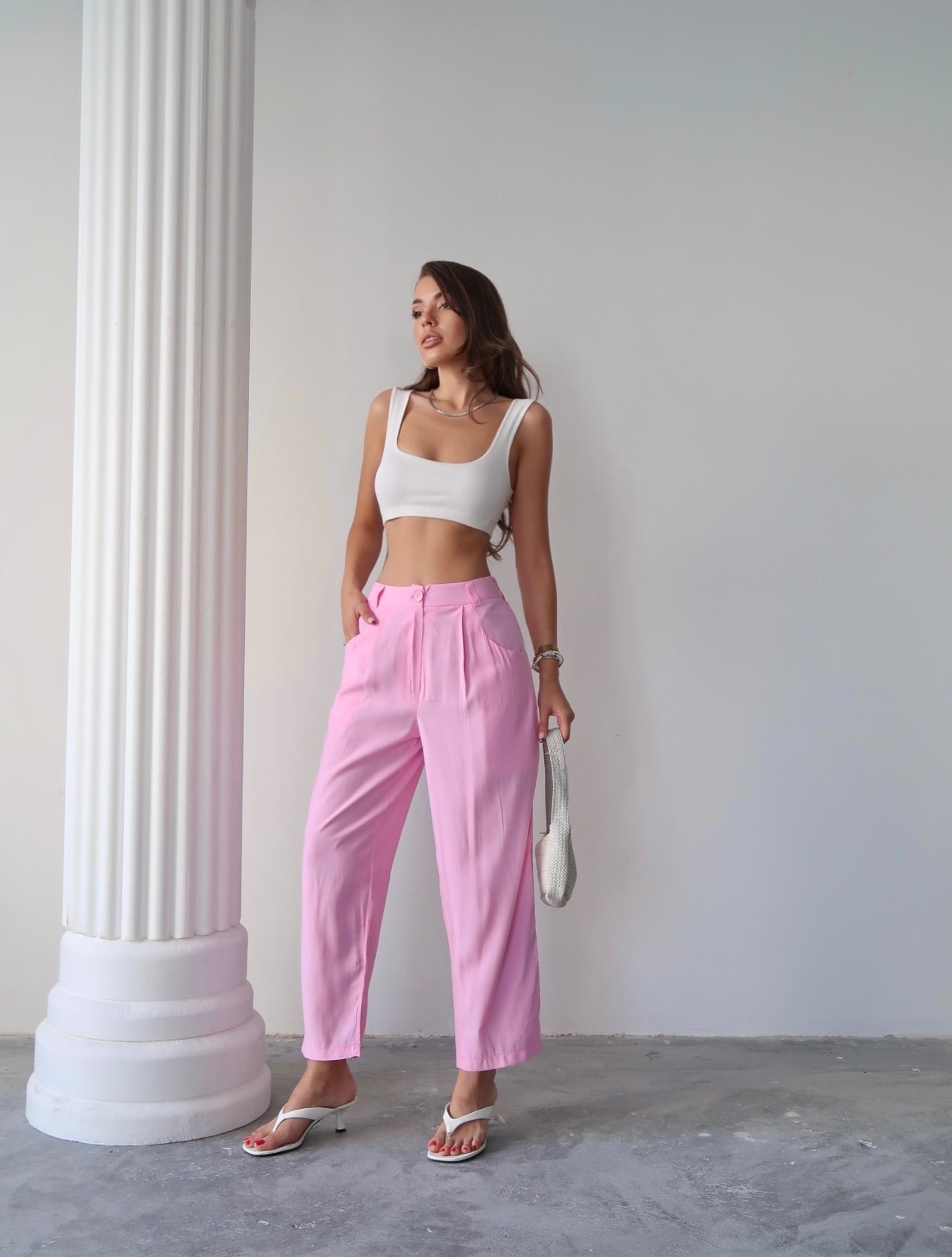 Y214 - Kadın Taylor Kapak Cep Detaylı Balon Pantolon - Pembe