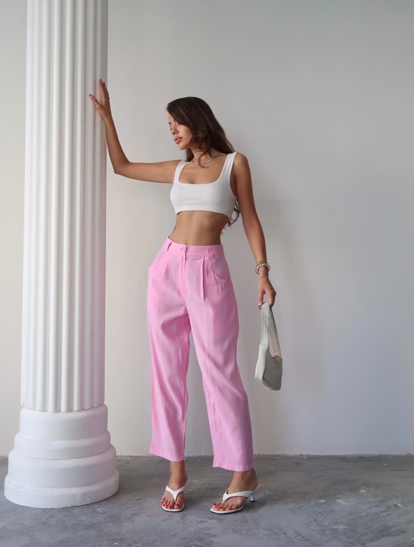 Y214 - Kadın Taylor Kapak Cep Detaylı Balon Pantolon - Pembe