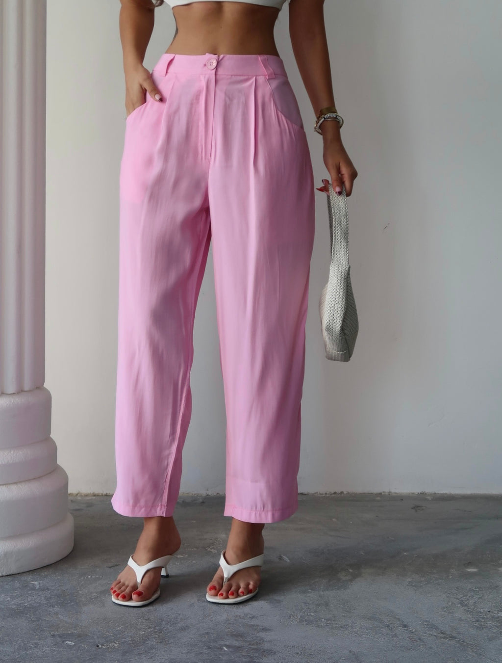 Y214 - Kadın Taylor Kapak Cep Detaylı Balon Pantolon - Pembe