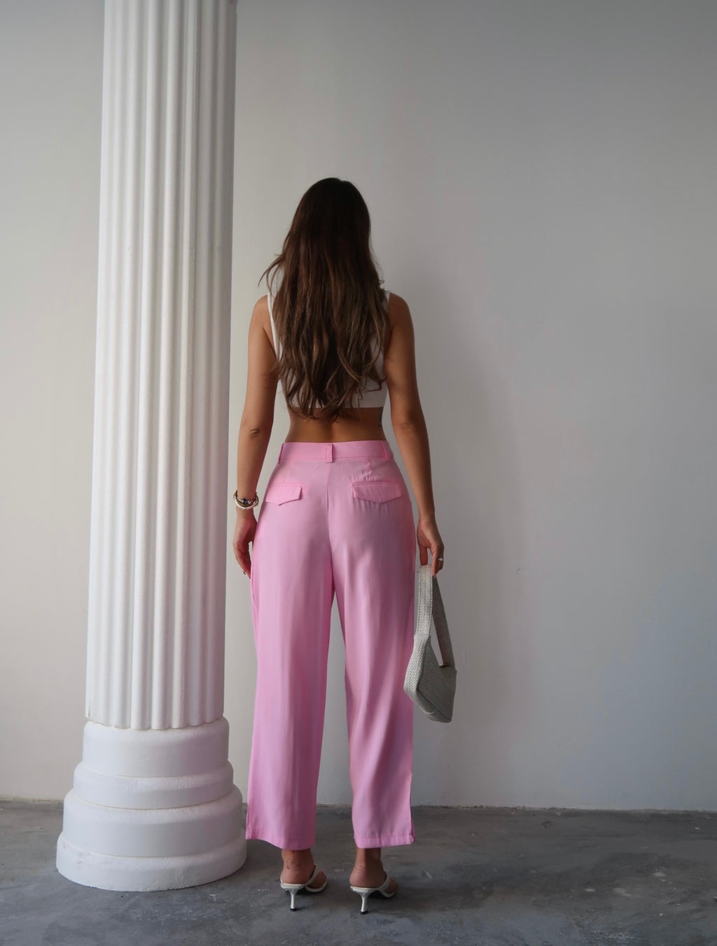 Y214 - Kadın Taylor Kapak Cep Detaylı Balon Pantolon - Pembe