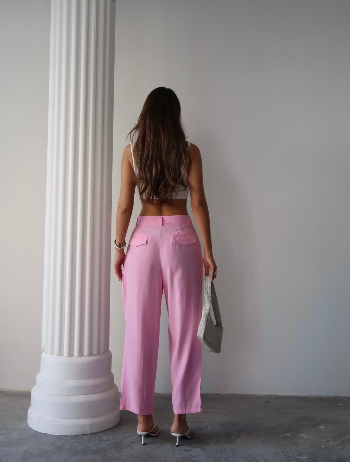 Y214 - Kadın Taylor Kapak Cep Detaylı Balon Pantolon - Pembe