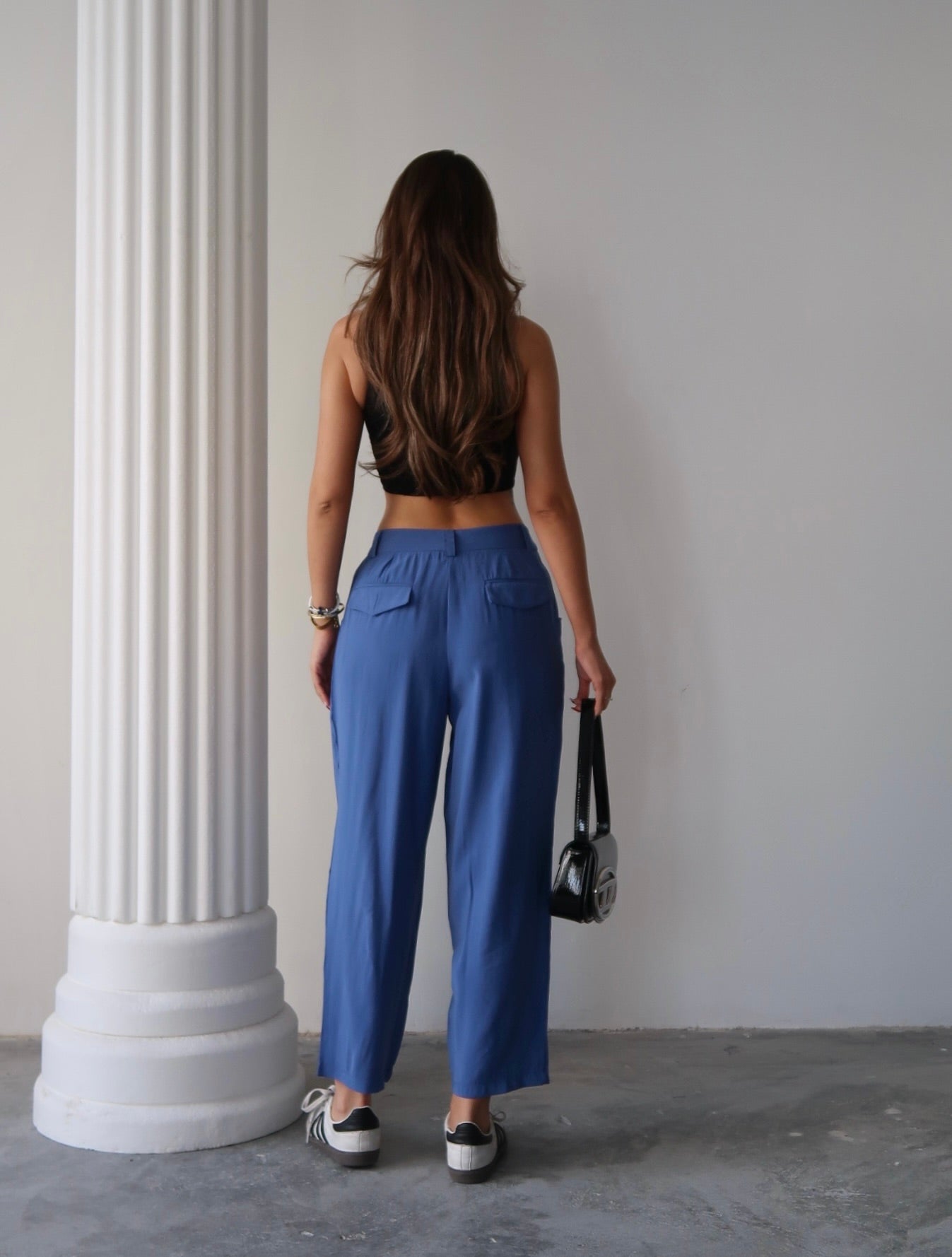 Y214 - Kadın Taylor Kapak Cep Detaylı Balon Pantolon - Mavi