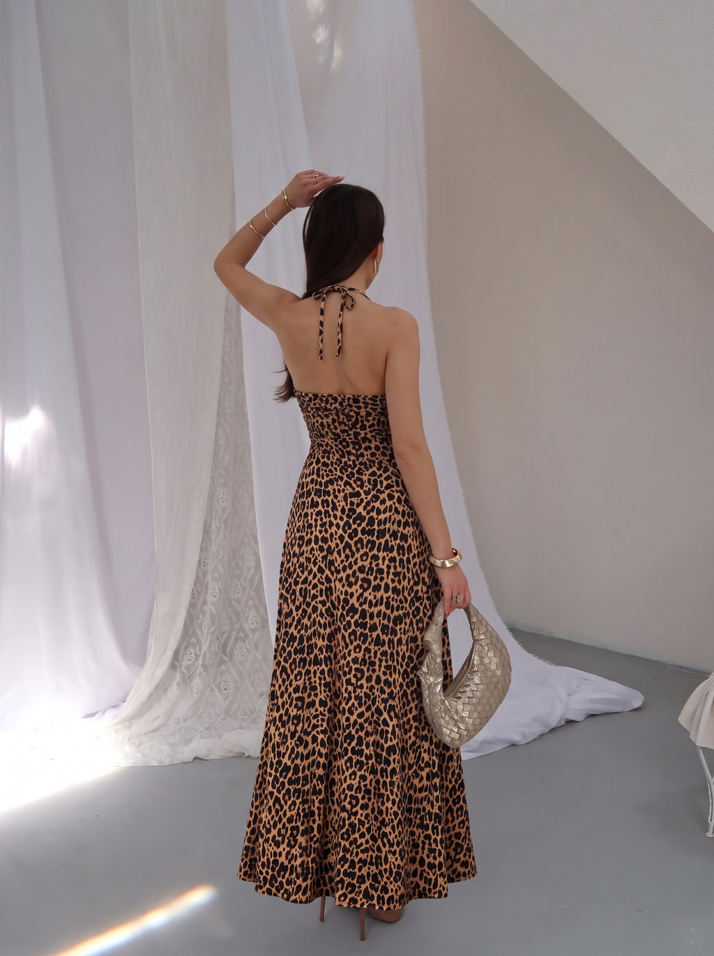 P310 - Kadın Alessia Önü Burgulu Uzun Mikro Elbise - Leopar