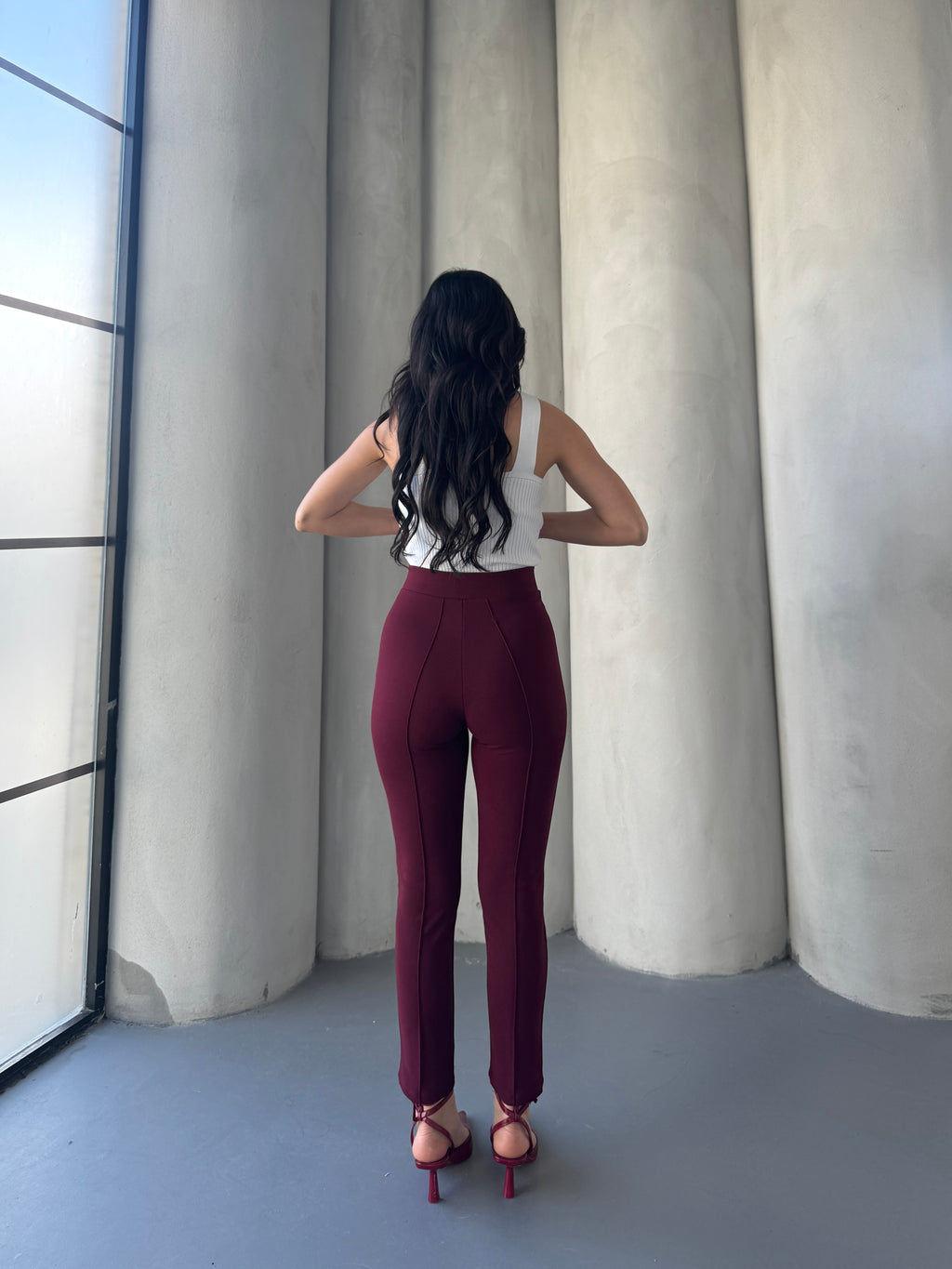 Diane Çımalı Dar Paça Pantolon - Bordo