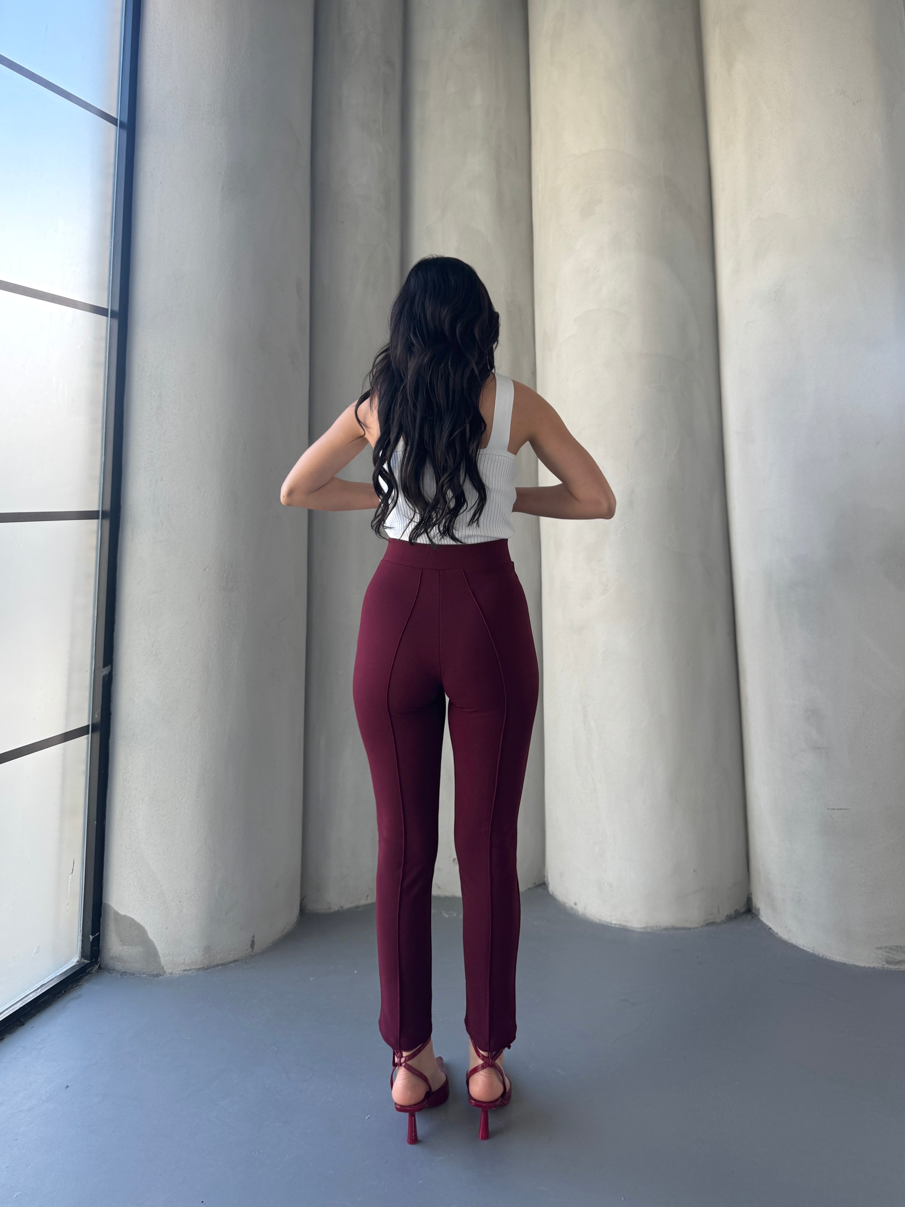 Diane Çımalı Dar Paça Pantolon - Bordo