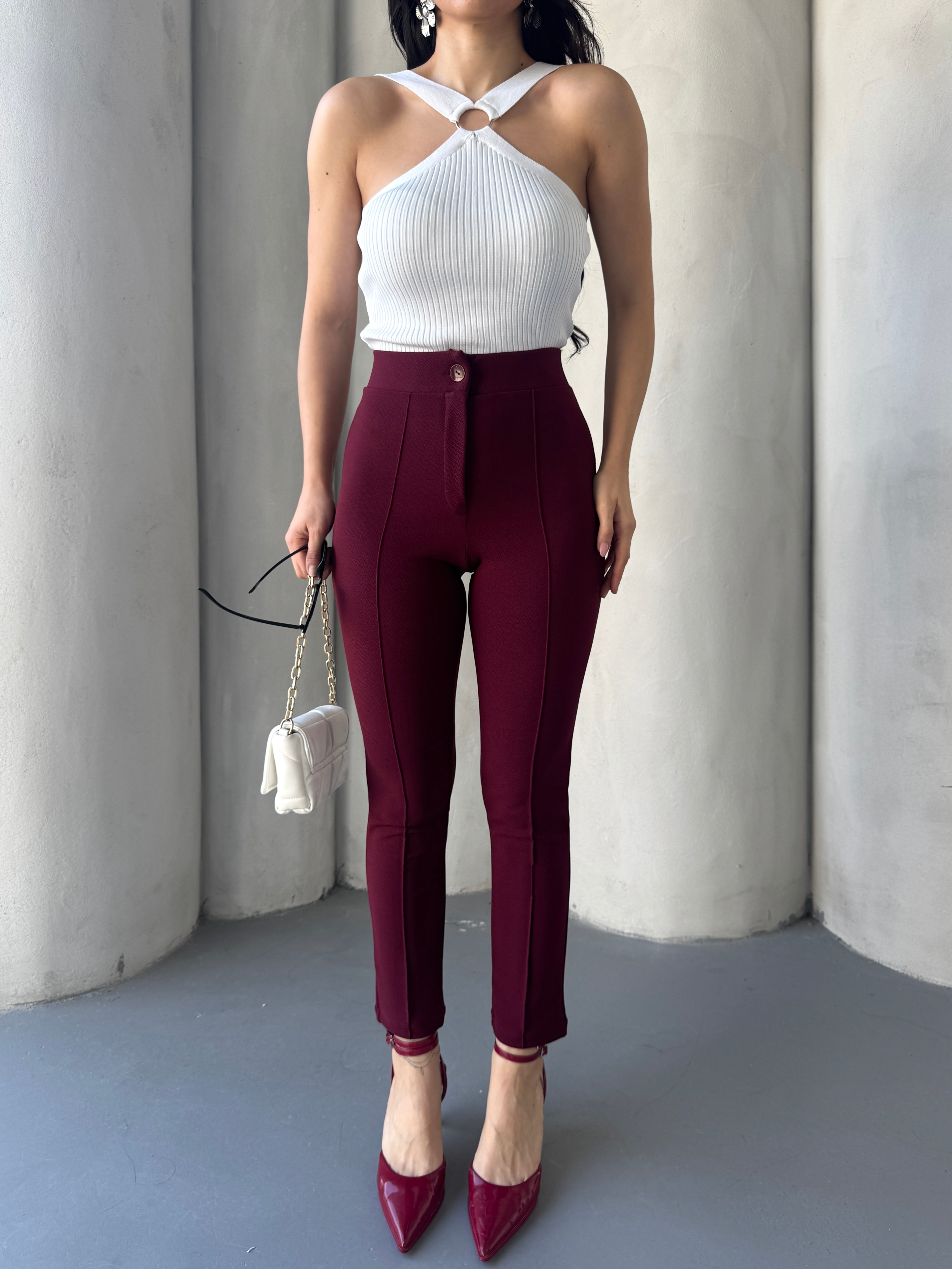 Diane Çımalı Dar Paça Pantolon - Bordo