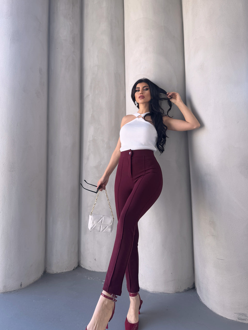 Diane Çımalı Dar Paça Pantolon - Bordo