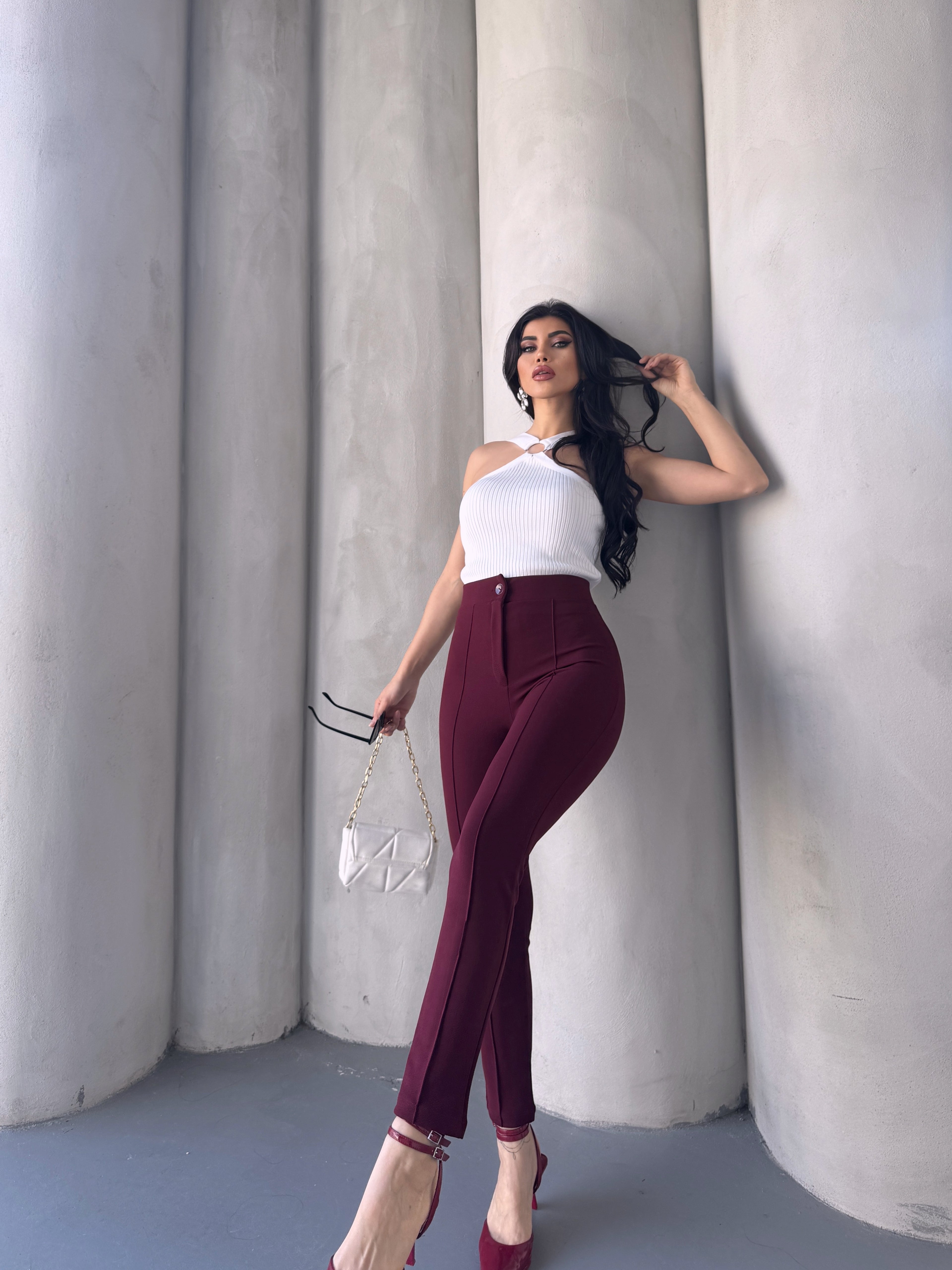 Diane Çımalı Dar Paça Pantolon - Bordo