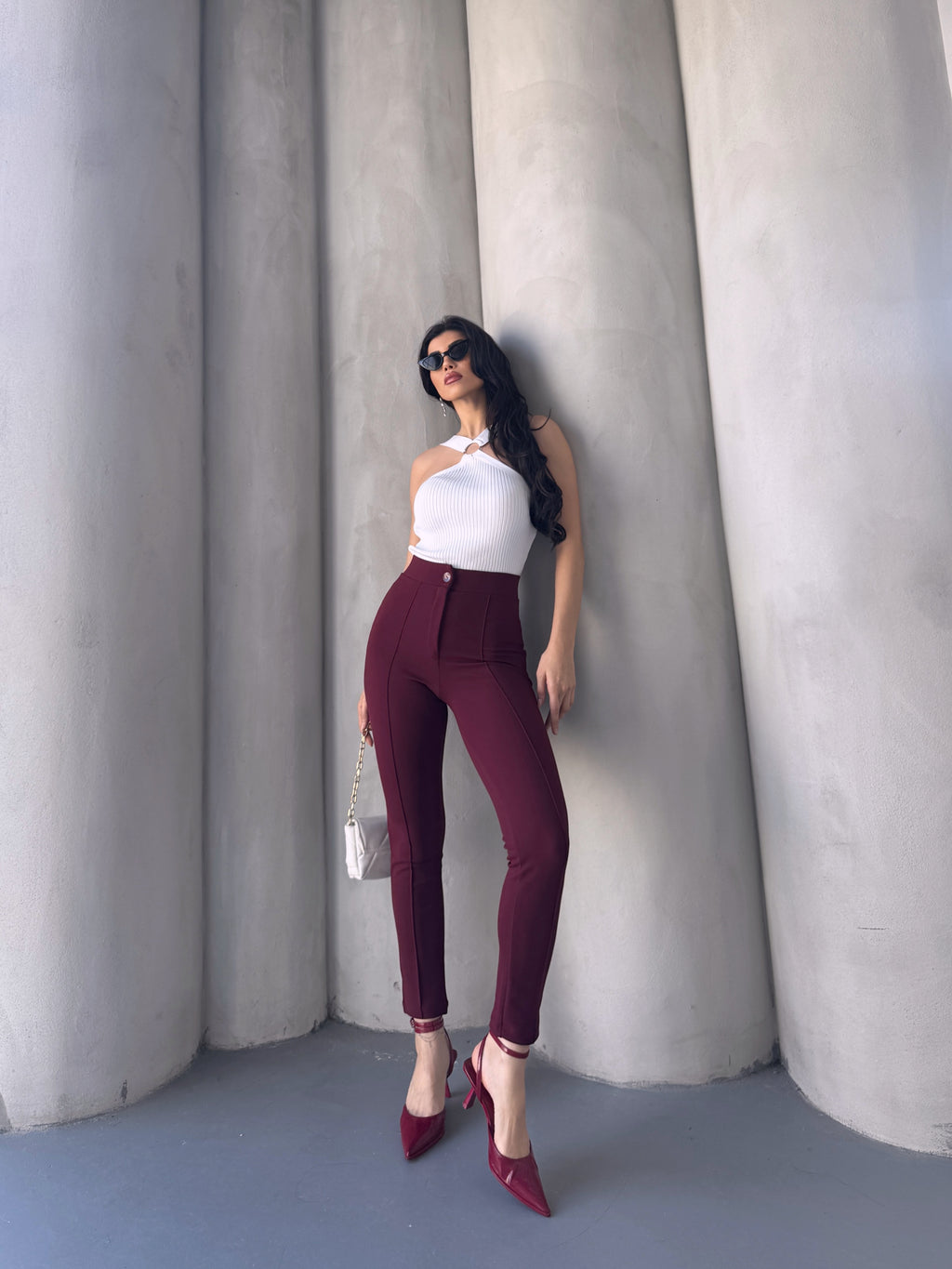 Diane Çımalı Dar Paça Pantolon - Bordo