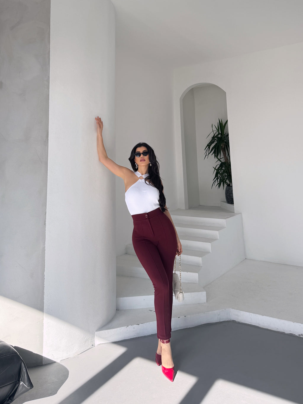Diane Çımalı Dar Paça Pantolon - Bordo
