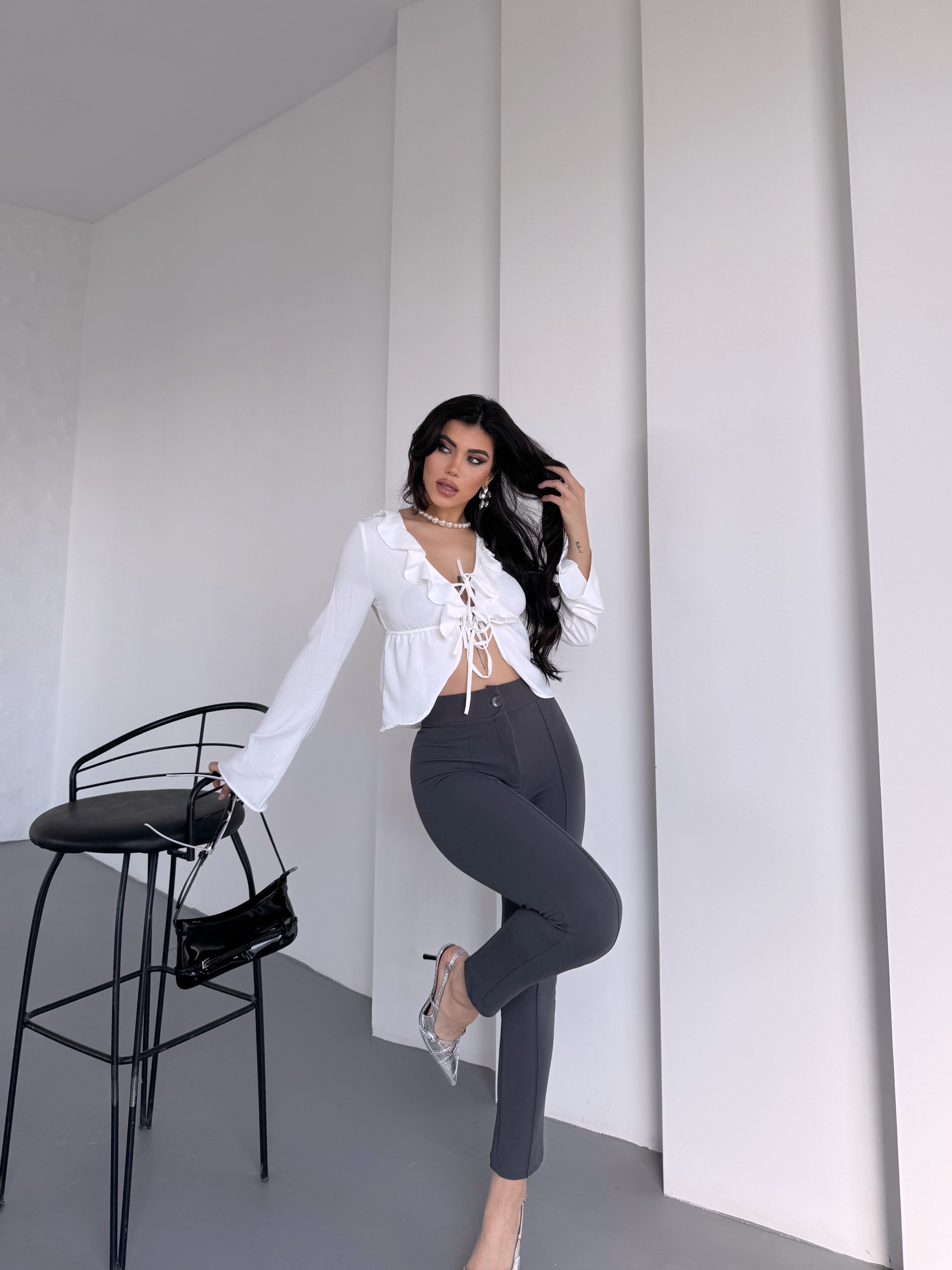 Diane Çımalı Dar Paça Pantolon - Füme