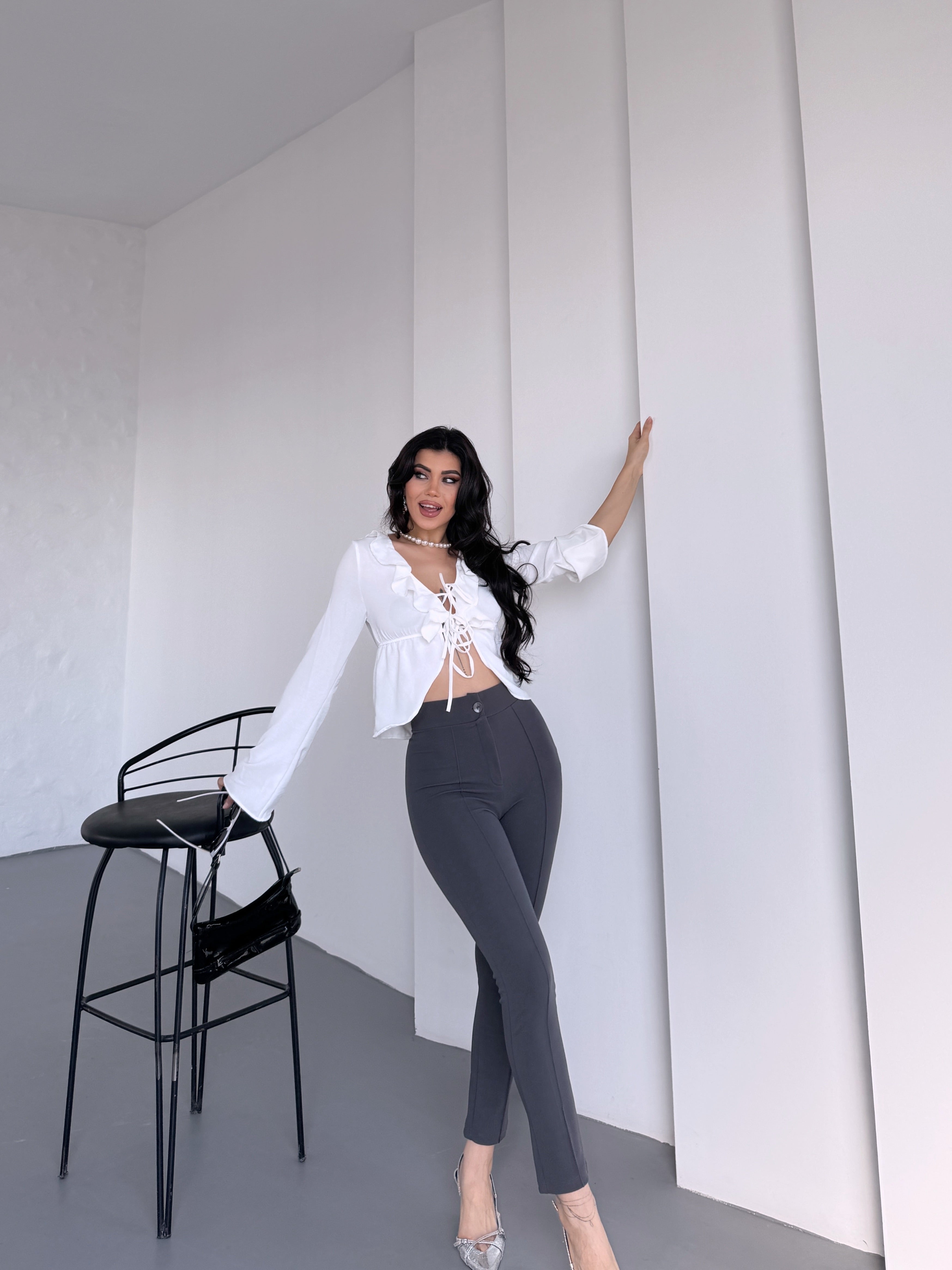 Diane Çımalı Dar Paça Pantolon - Füme