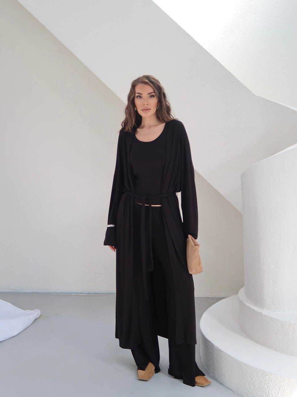 Y274 – Kadın Elara Ring Viskon Kumaş Atlet Pantolon Kimono 3'lü Takım