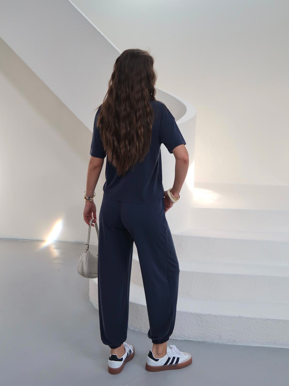 Y262 - Kadın Selena Modal Pike Kumaş Parçalı Jogger Takım - Lacivert