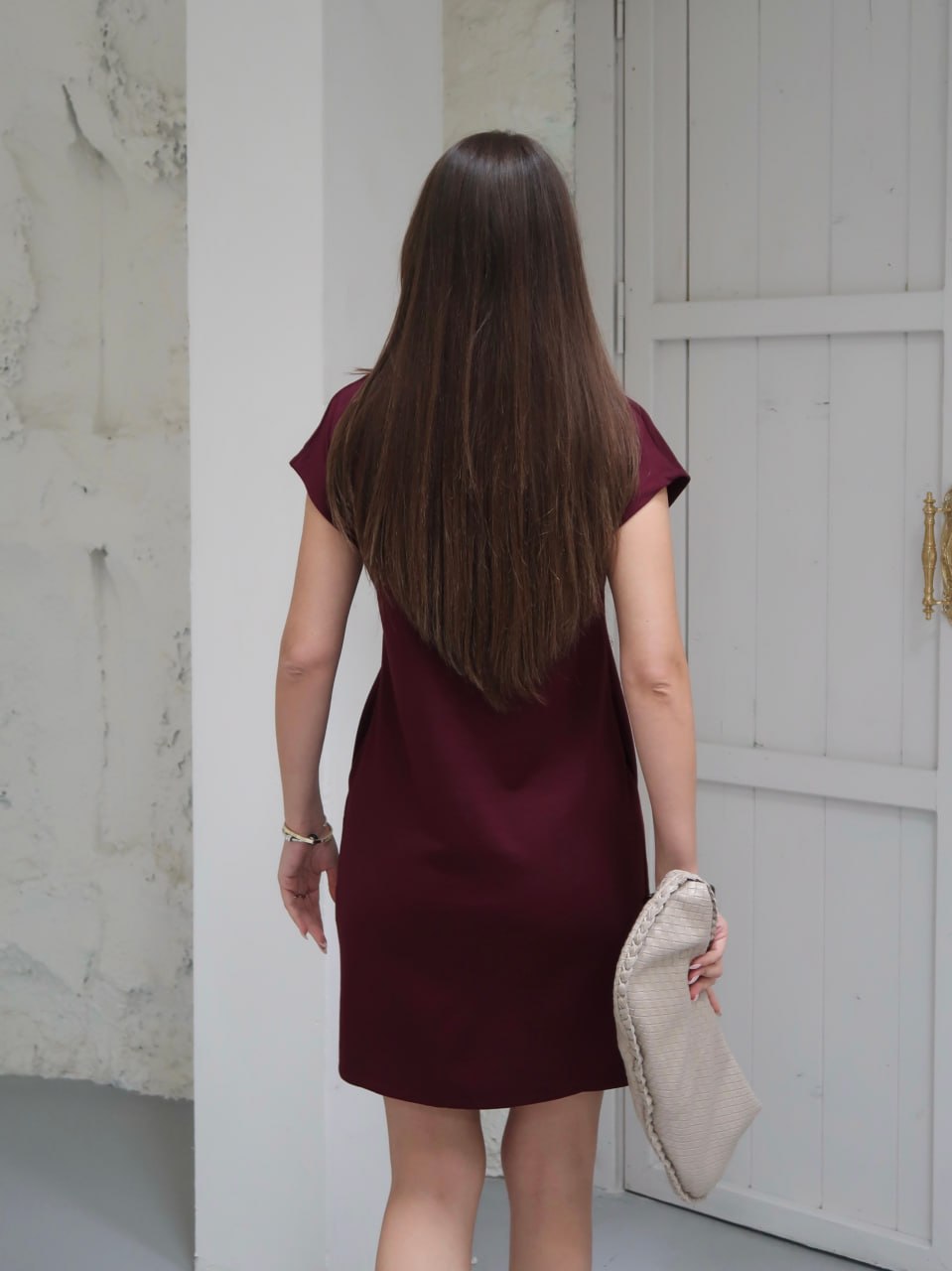 Y166 – Kadın Penny Modal Kumaş Polo Yaka Cepli Elbise - Bordo