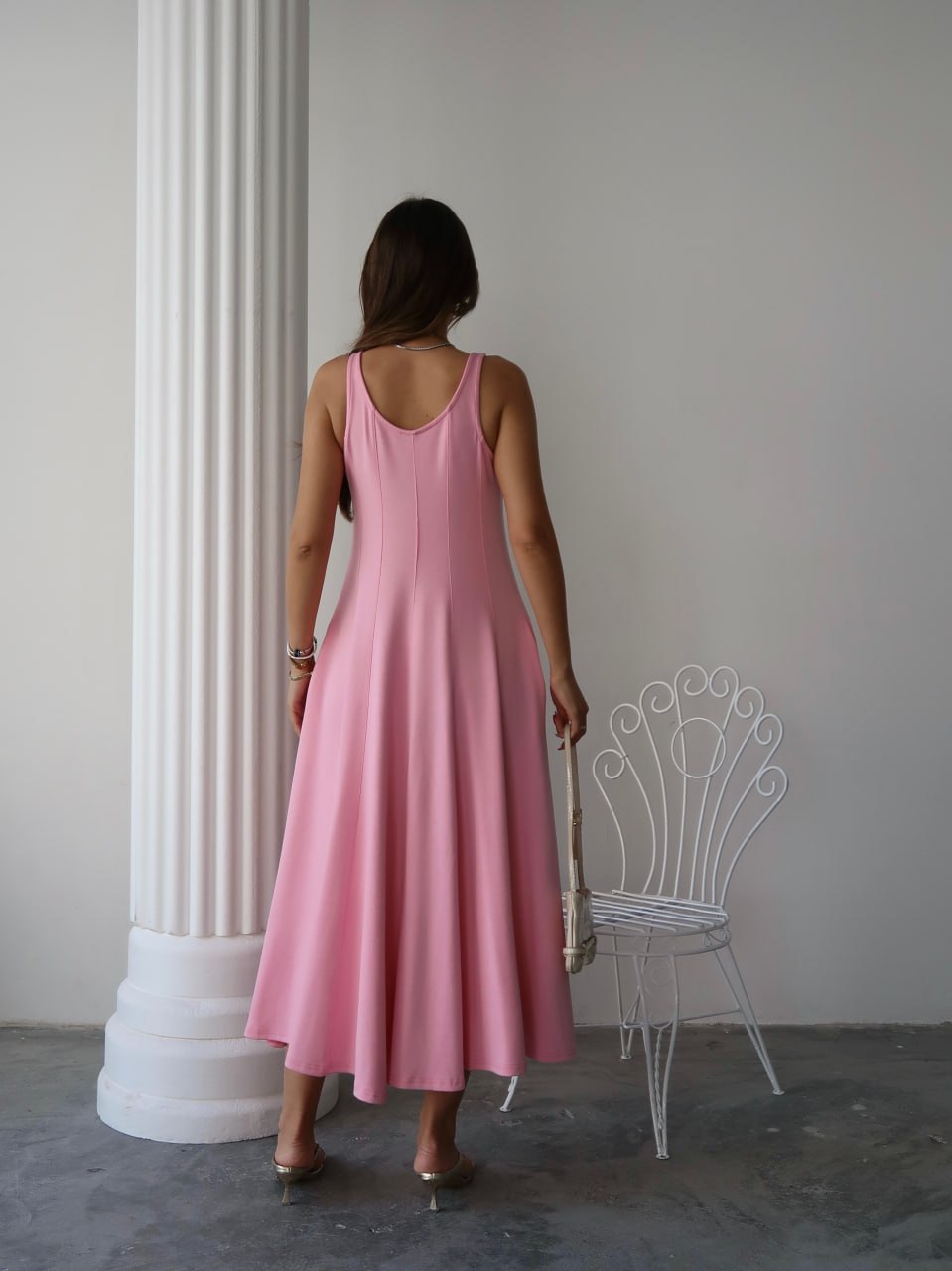 Y226 – Kadın Serena Modal Kumaş Parçalı Cepli Maxi Yazlık Elbise - Pembe