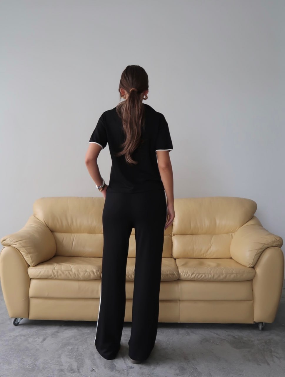 Y225 - Kadın Maribel Modal Kumaş Polo Yaka Takım - Siyah