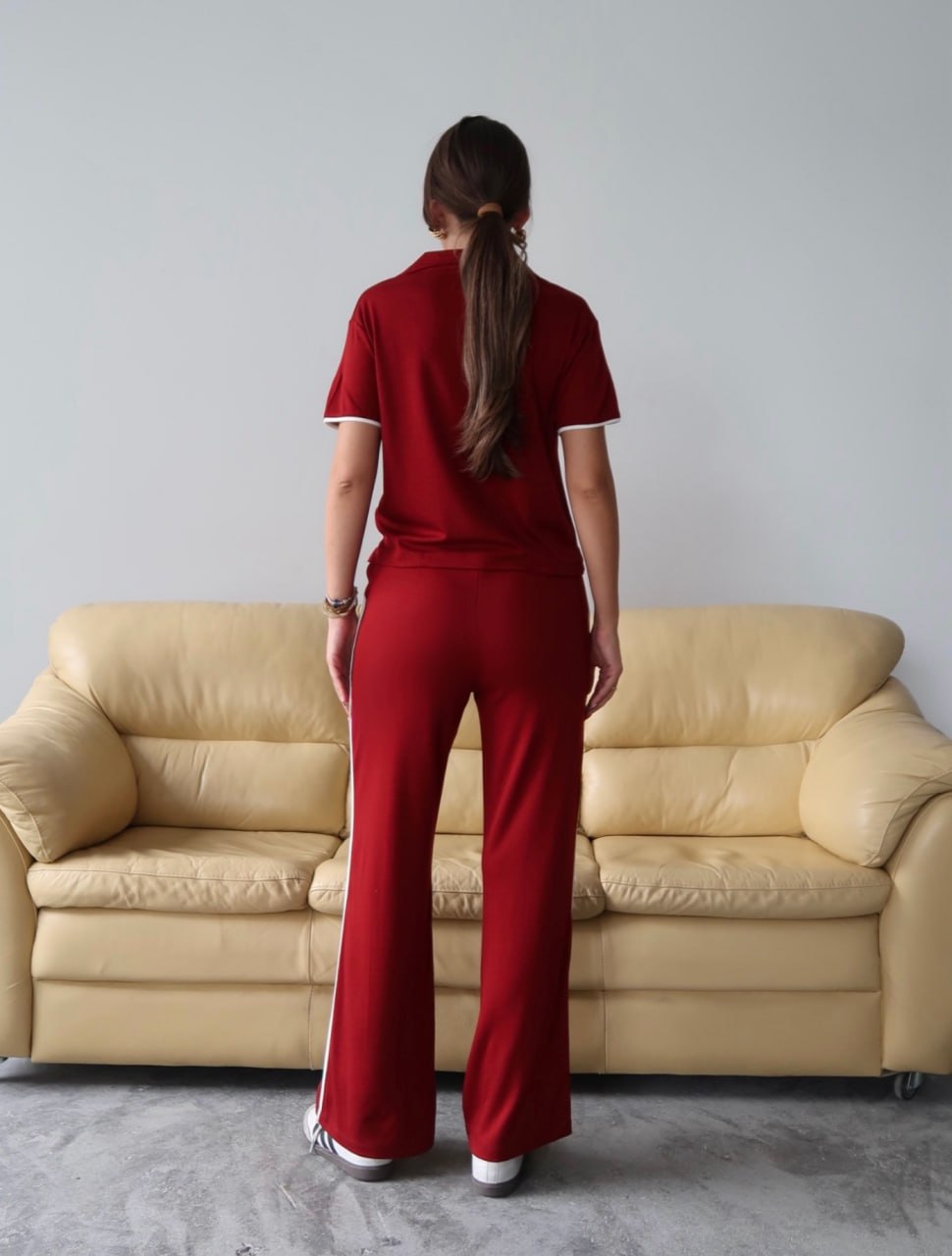 Y225 - Kadın Maribel Modal Kumaş Polo Yaka Takım - Bordo